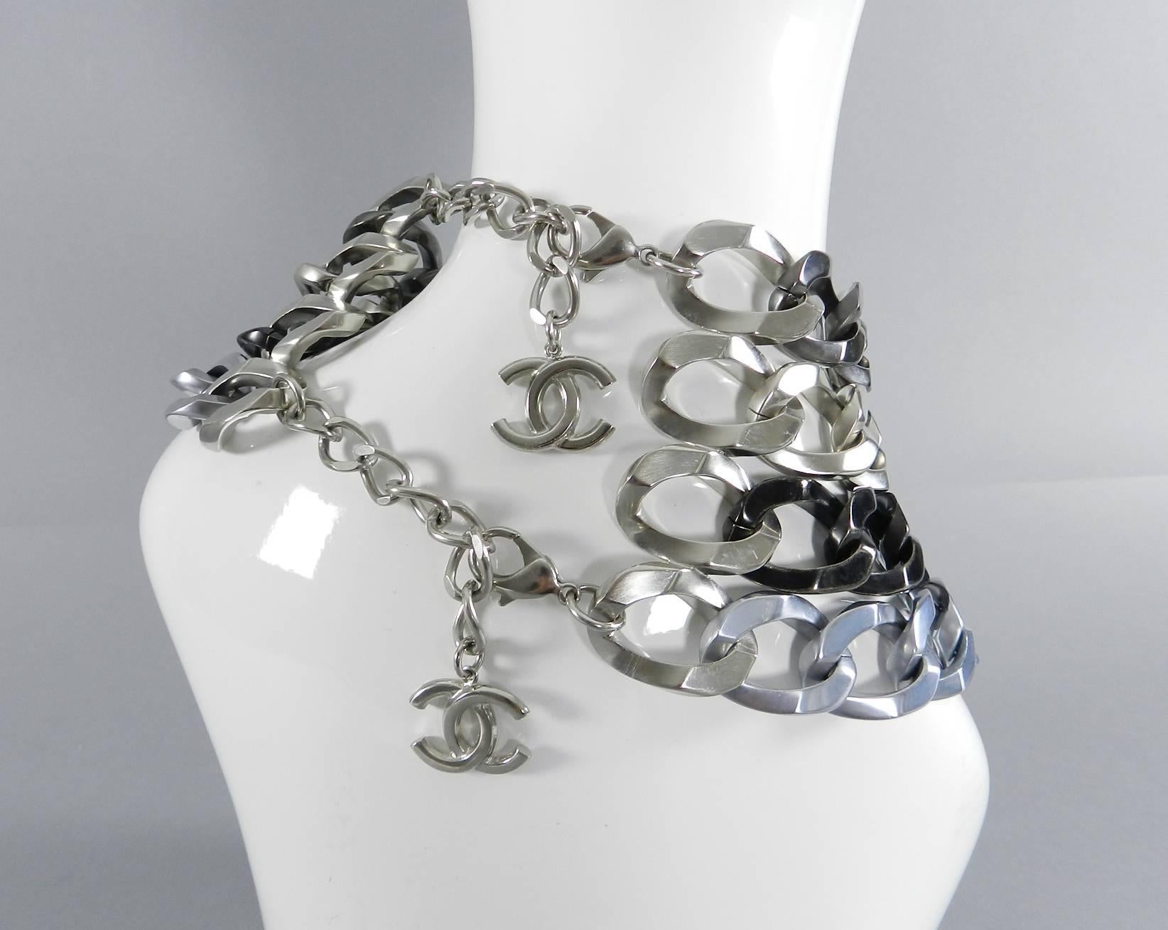Chanel 13A Chunky Silver Chain Runway Choker Necklace 4