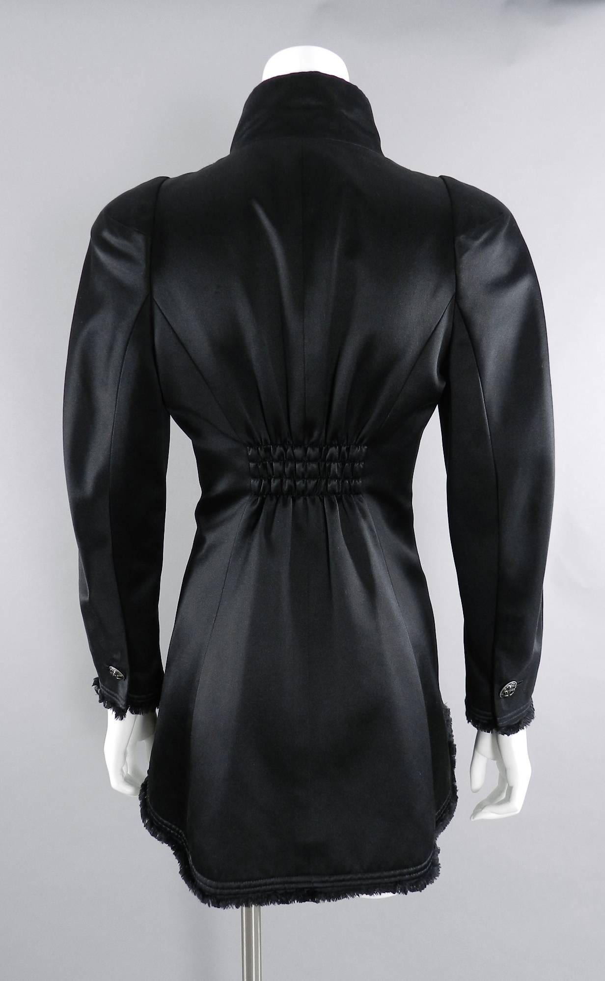 Chanel 08A Black Silk Satin Evening Jacket In Excellent Condition In Toronto, ON