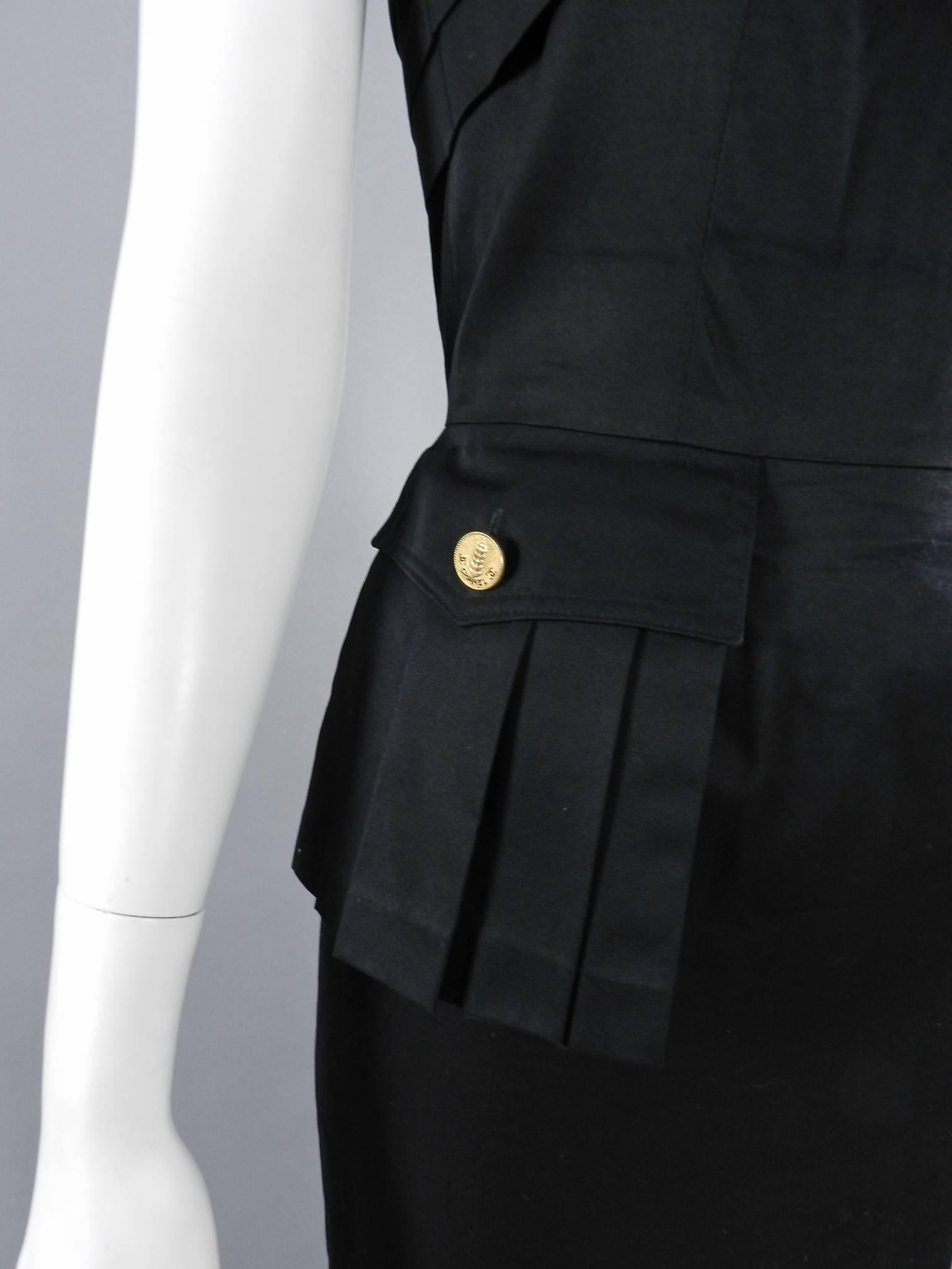 Chanel Vintage 1987 Black Strapless Cotton Dress with Wheat Buttons 1