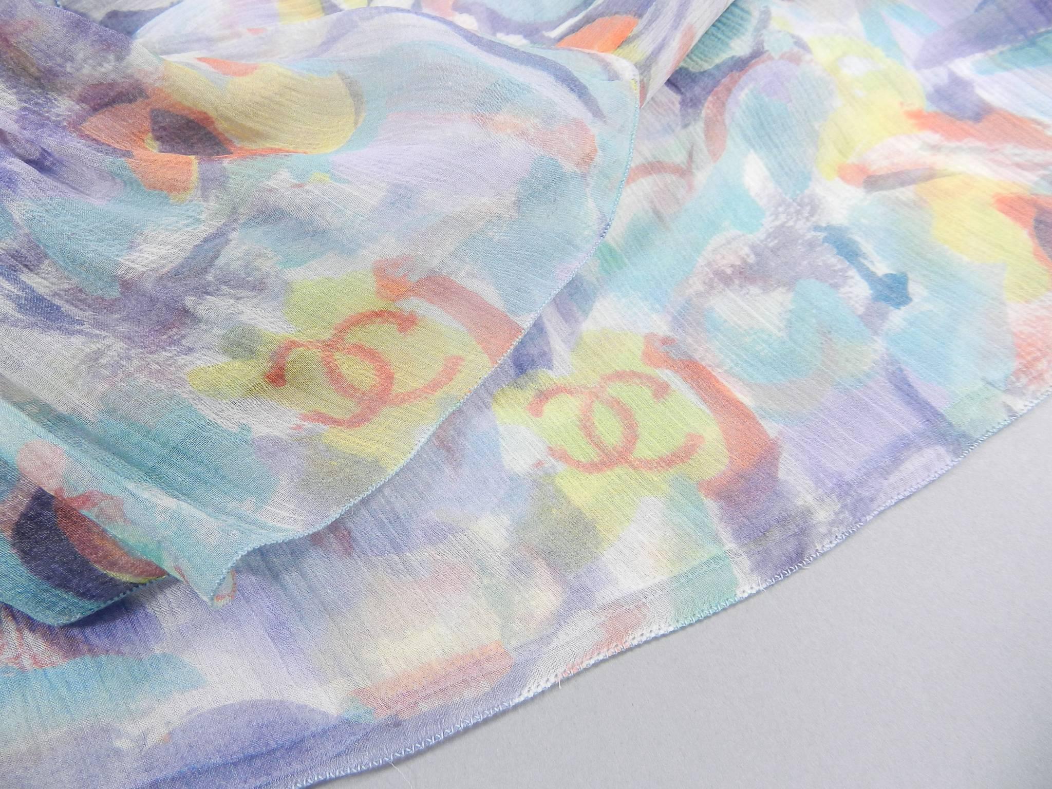 Chanel 2011 Resort Sheer CC logo Pastel Chiffon Dress In Excellent Condition In Toronto, ON