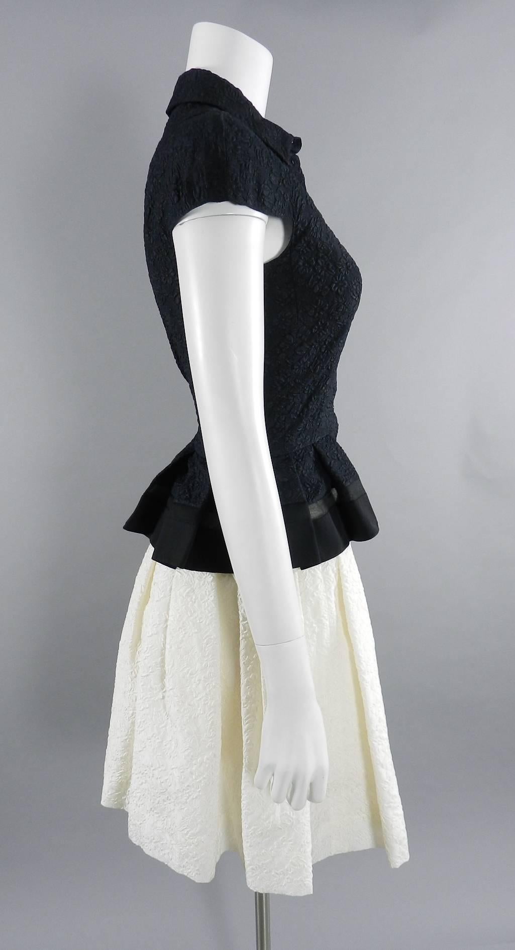 Women's Christian Dior Black and Ivory embossed floral Silk Skirt Set