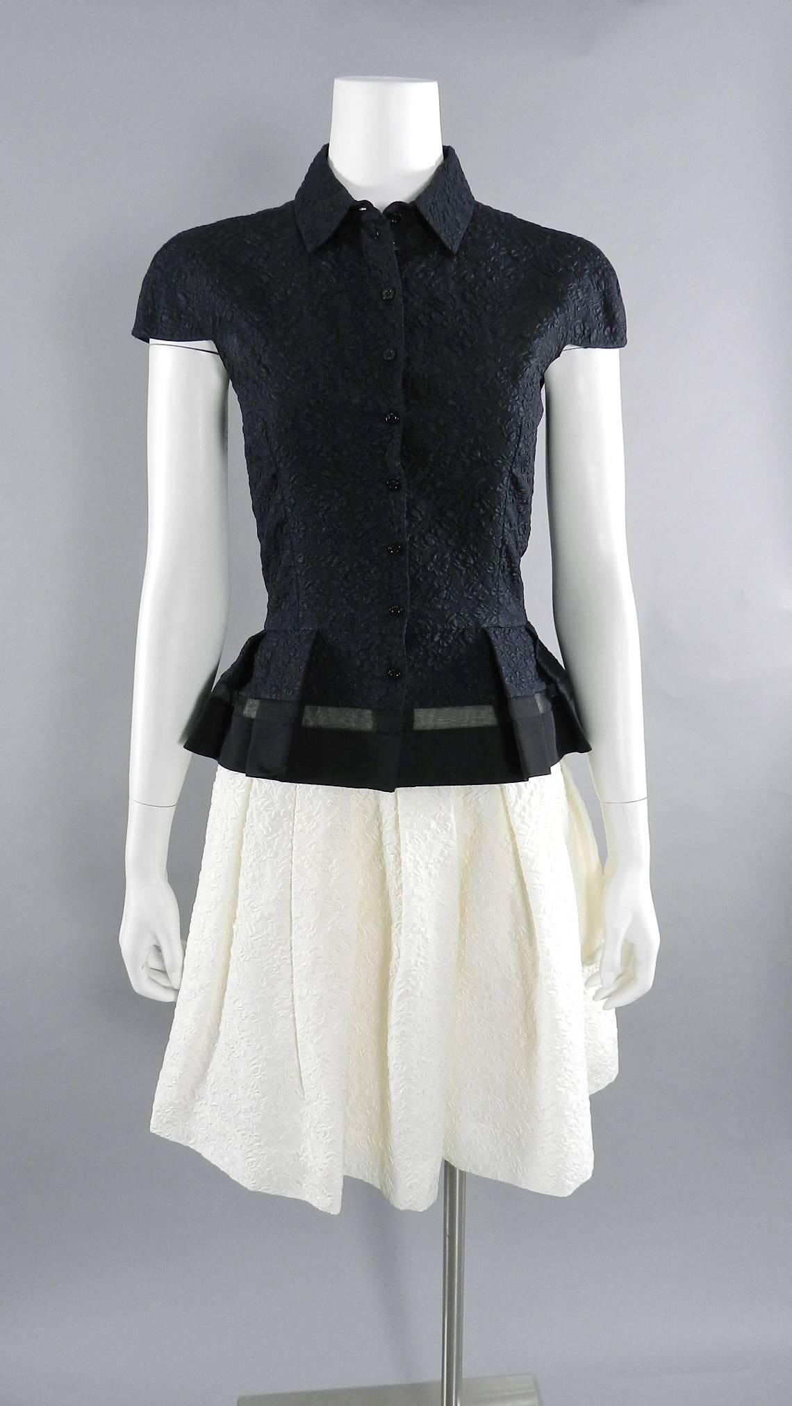 Christian Dior Black and Ivory embossed floral Silk Skirt Set 6