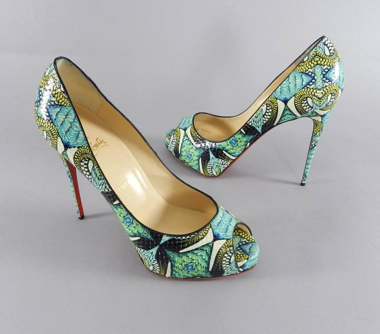 Christian Louboutin Green Python Inferno Platform Heels at 1stDibs
