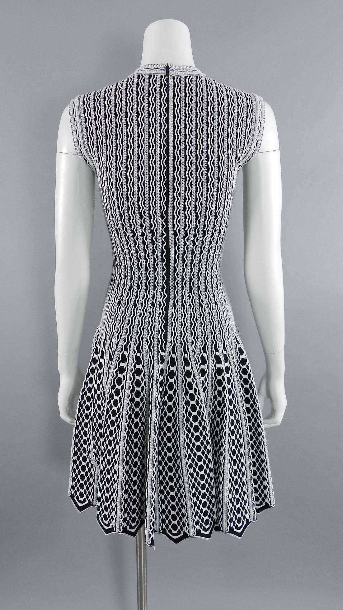 Alaia White and Black Fit and Flare Stretch Knit Dress 1