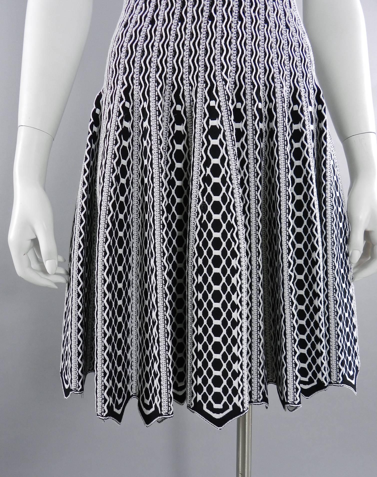 Alaia White and Black Fit and Flare Stretch Knit Dress 2
