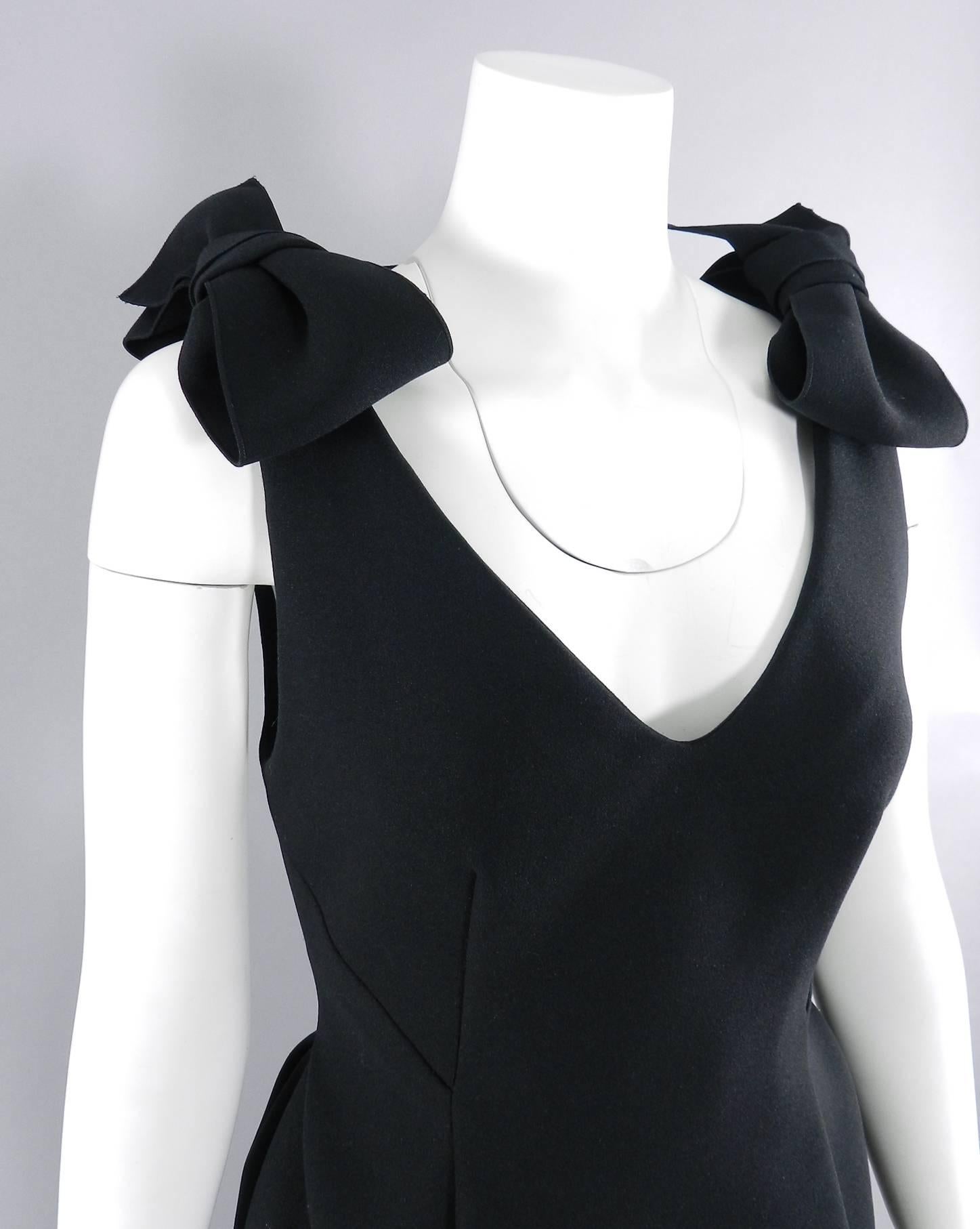 Lanvin Black Cocktail Dress with Bows at Shoulders In Excellent Condition In Toronto, ON
