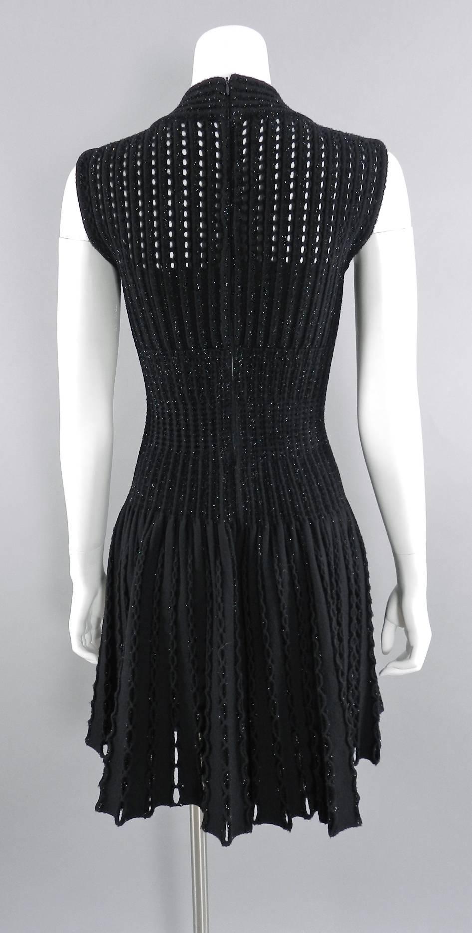 Alaia Black Knit Fit and Flare Cocktail Dress with Shimmer  2