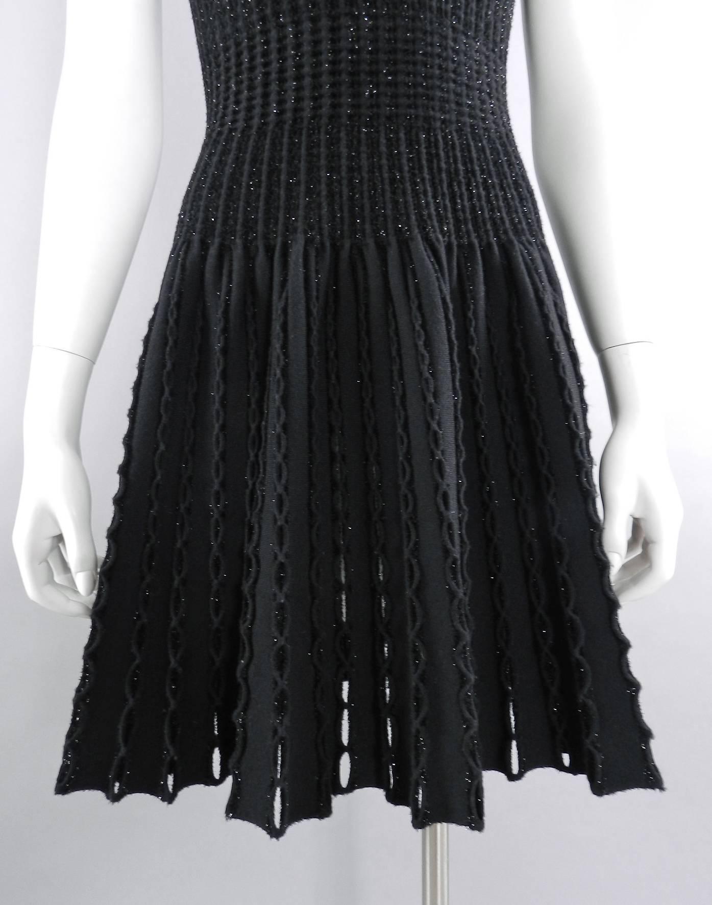 Alaia Black Knit Fit and Flare Cocktail Dress with Shimmer  3