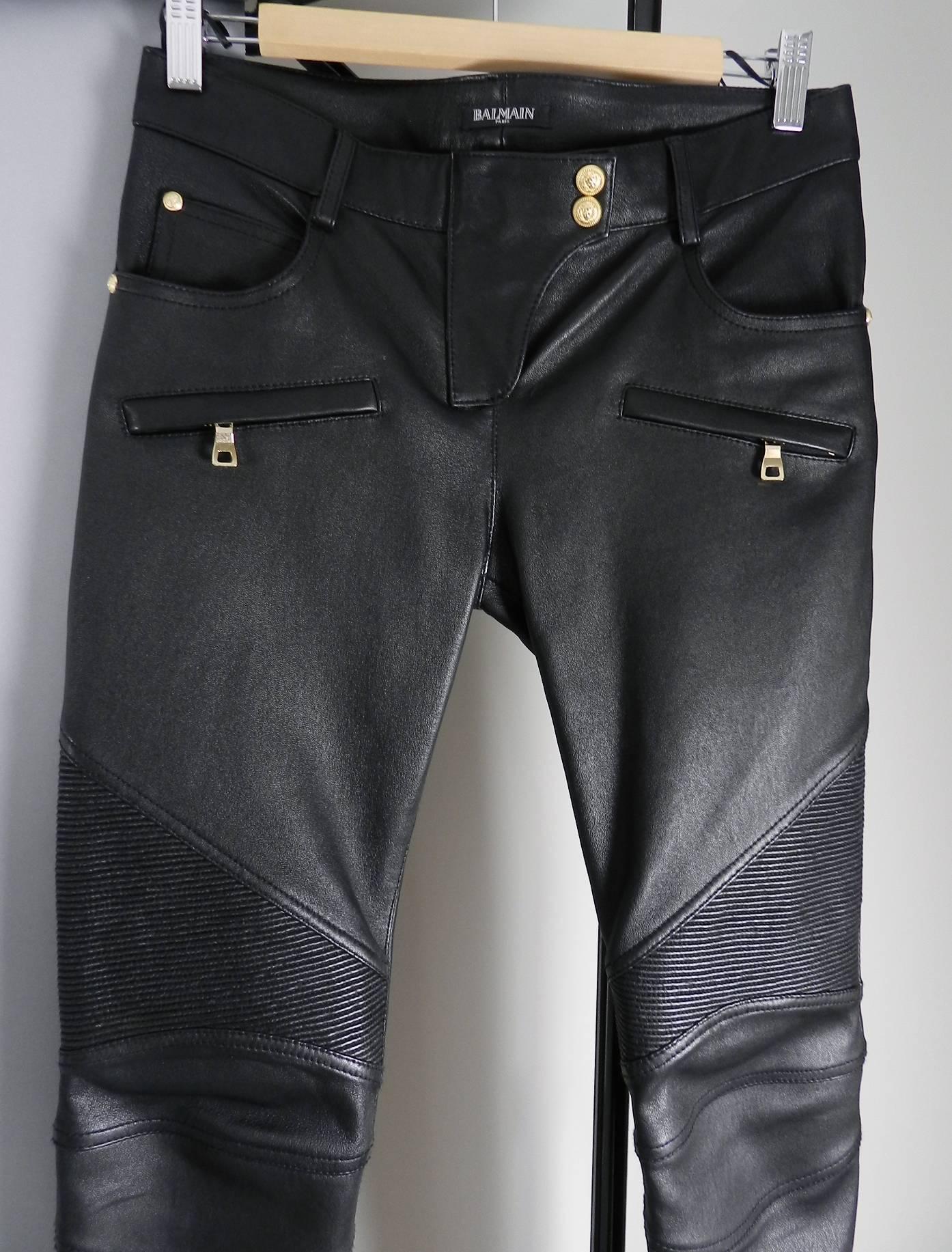 balmain leather biker pants