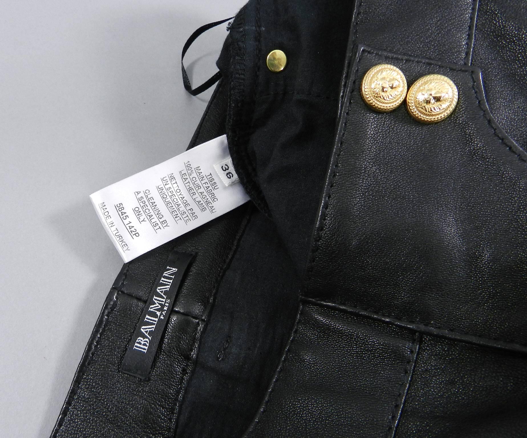 Balmain Black Leather Biker Motorcycle Skinny Jeans / Pants 1