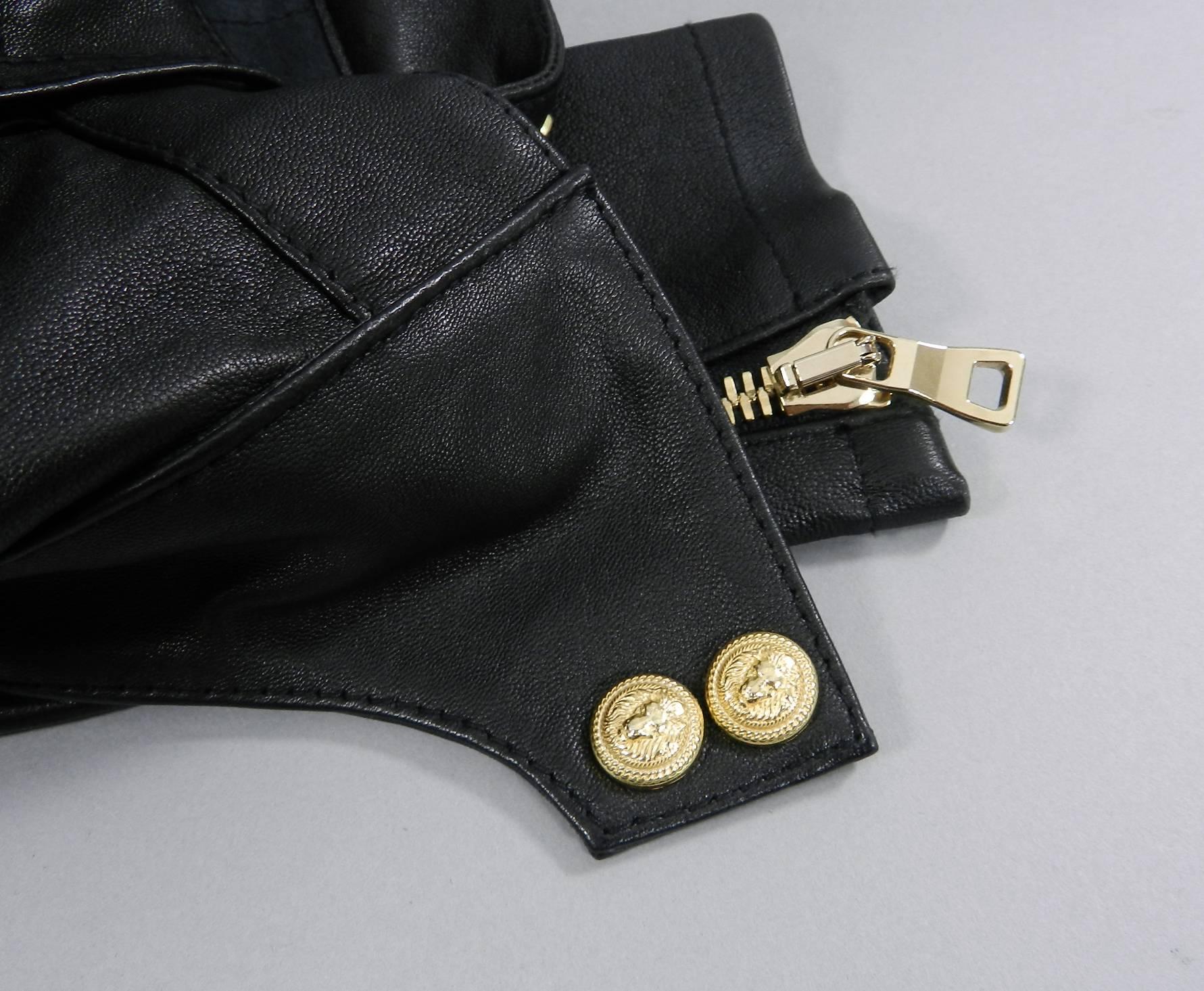 Balmain Black Leather Biker Motorcycle Skinny Jeans / Pants 2