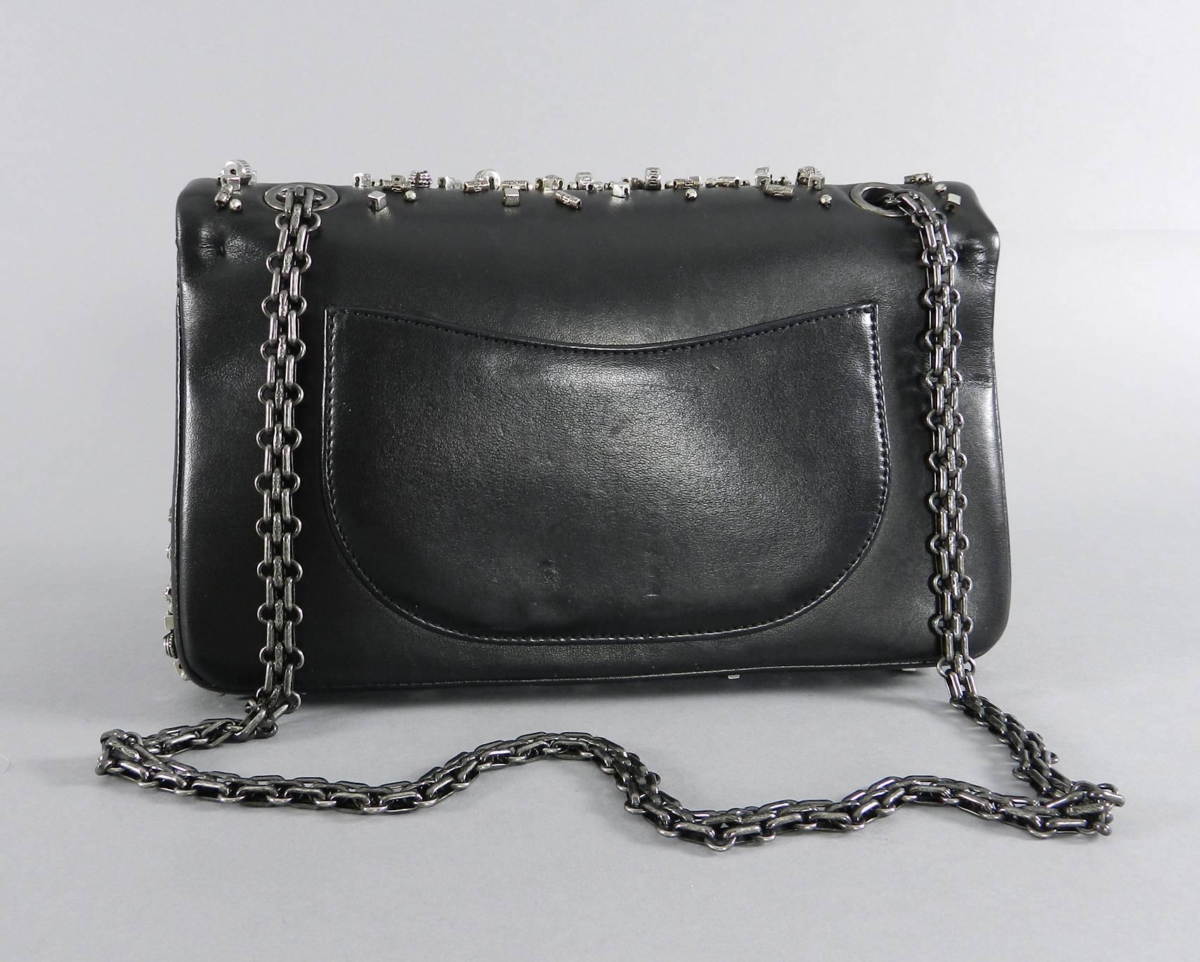 Black Chanel Bombay 2012 Runway Silver Beaded bag 2.55 medium reissue