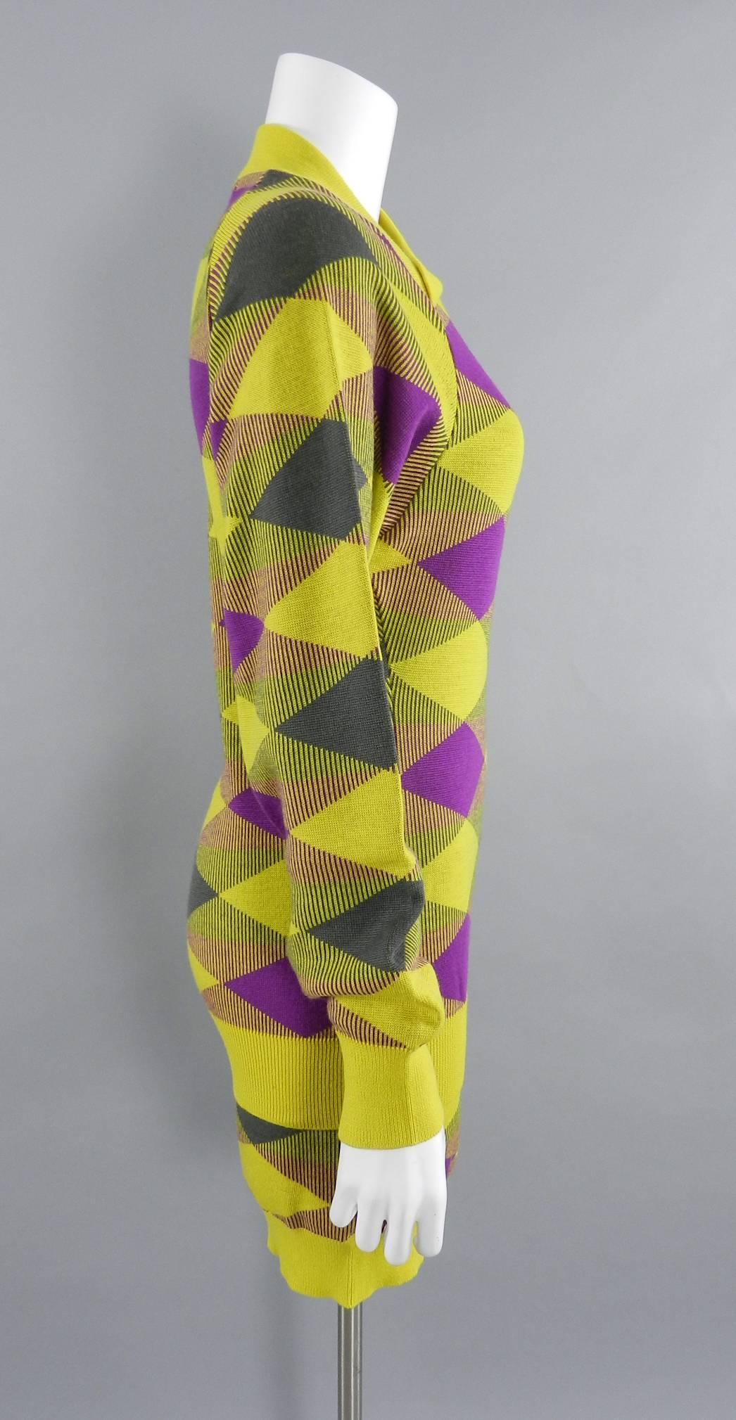 Brown Issey Miyake 1980s Yellow and Purple Sweater and Skirt Set