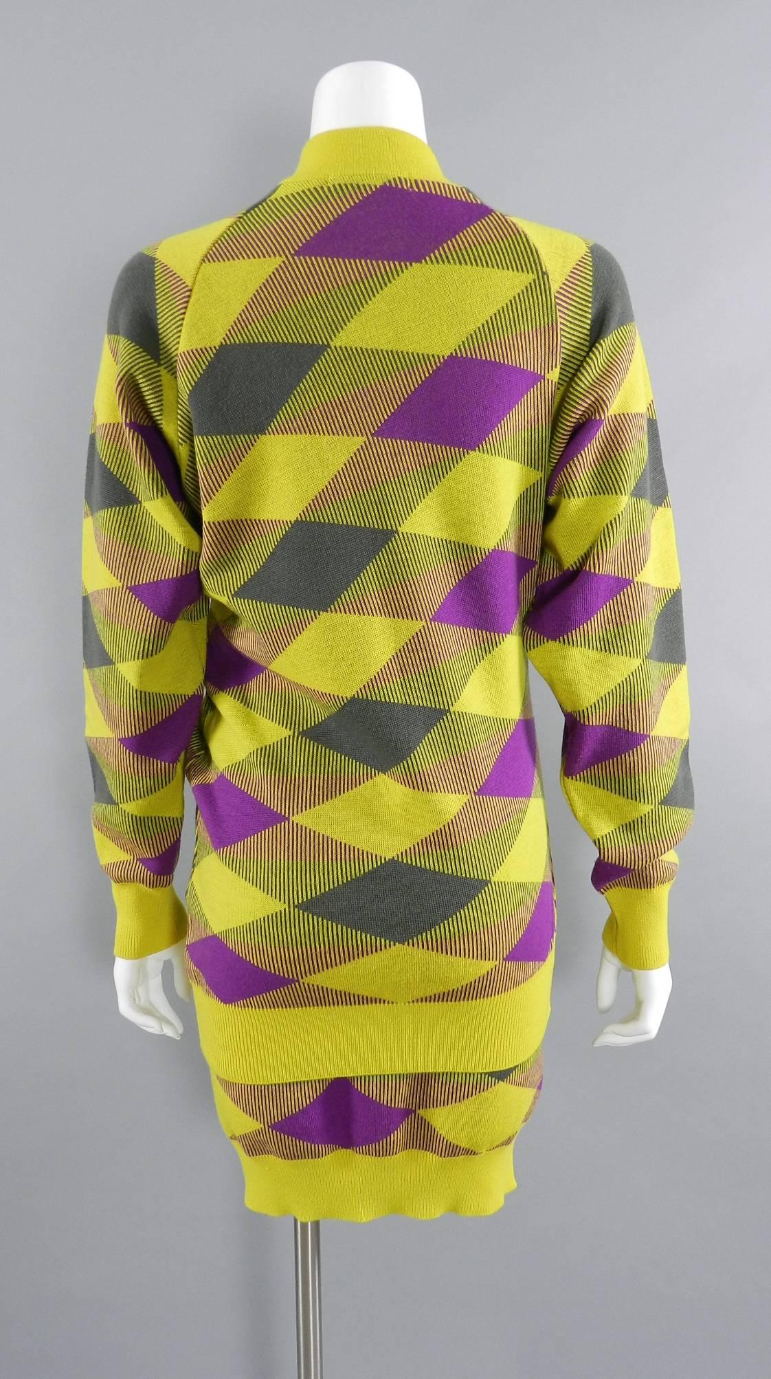 Issey Miyake 1980s Yellow and Purple Sweater and Skirt Set In Excellent Condition In Toronto, ON