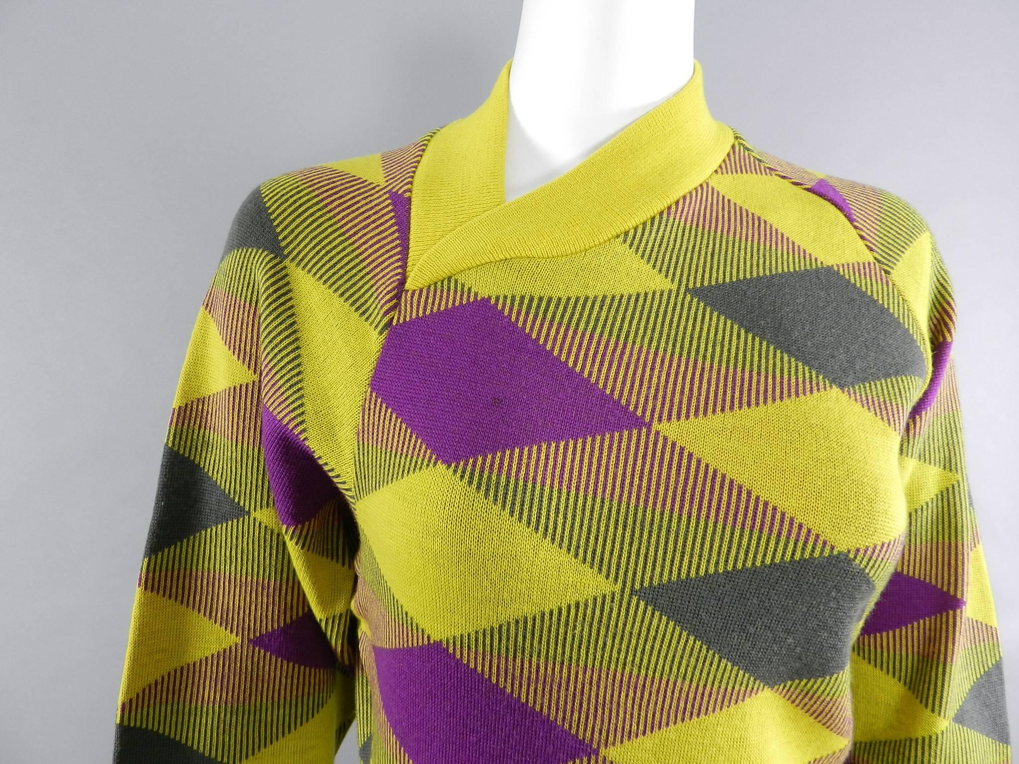 Women's Issey Miyake 1980s Yellow and Purple Sweater and Skirt Set