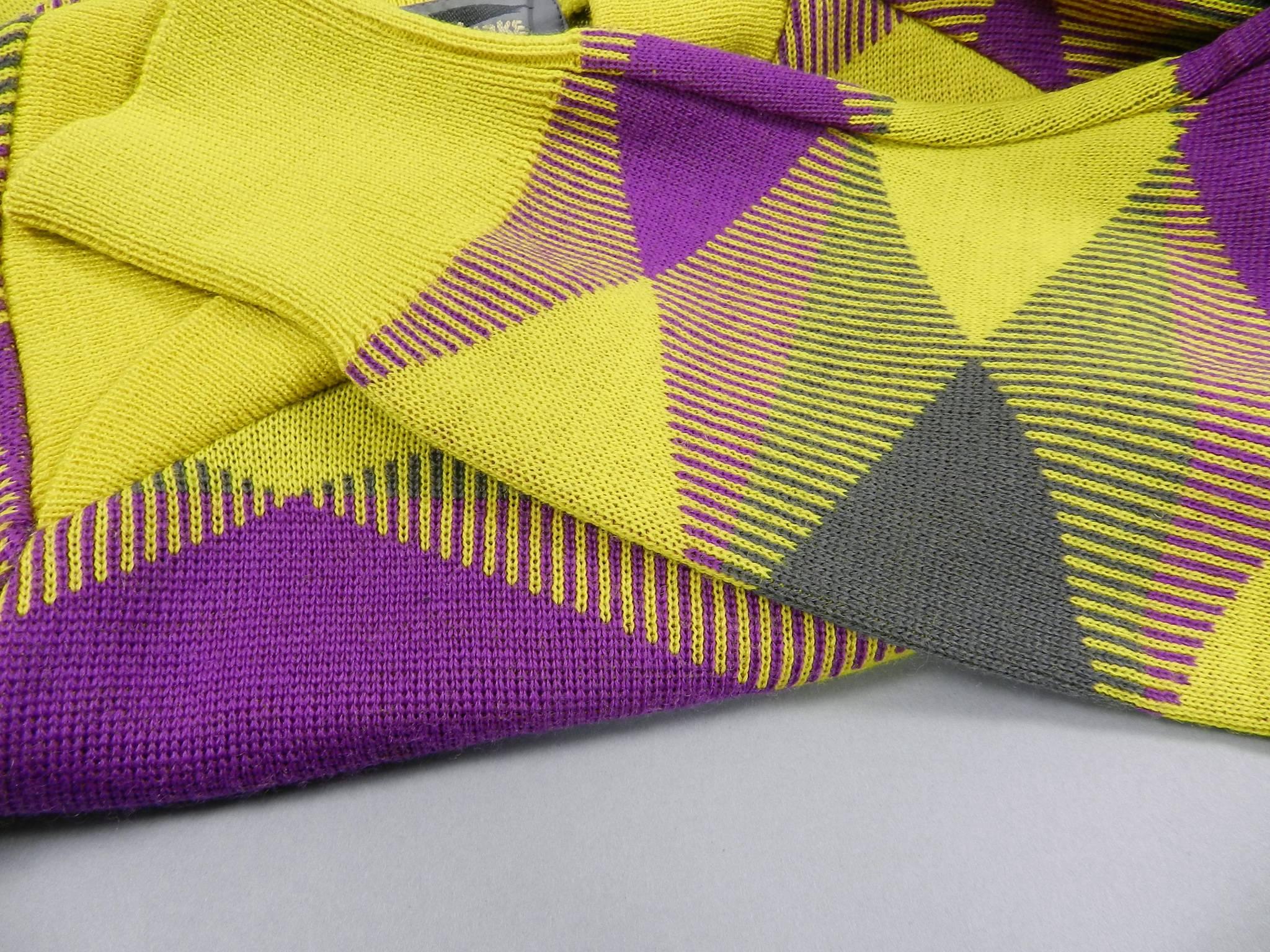 Issey Miyake 1980s Yellow and Purple Sweater and Skirt Set 1