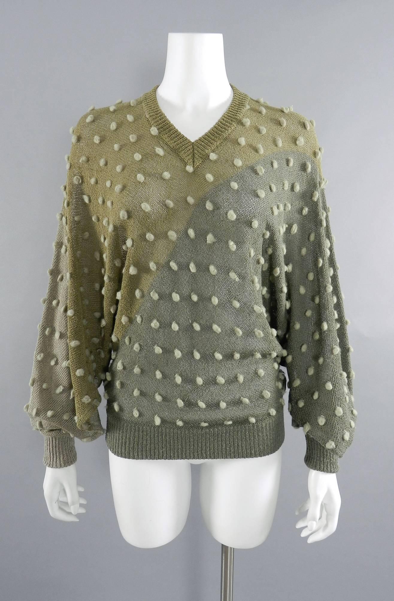 Issey Miyake 1980s Taupe Batwing Sleeve Sweater 4
