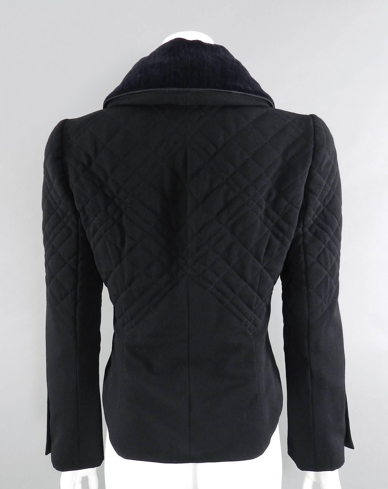 Black Chanel 06A black Crop Quilted Jacket with Velvet Collar