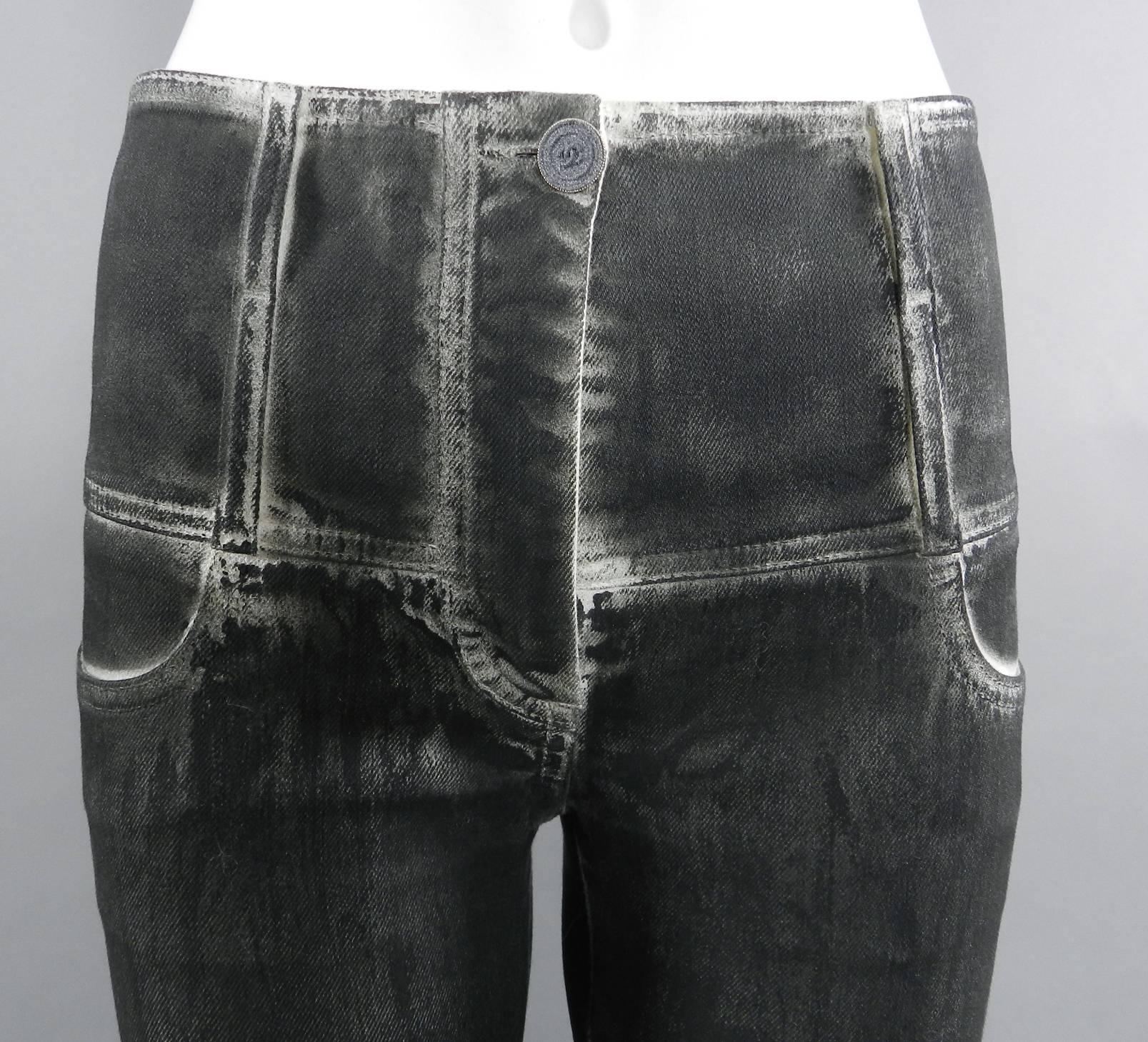 chanel 14S Runway Grey Distressed Skinny Jeans 2