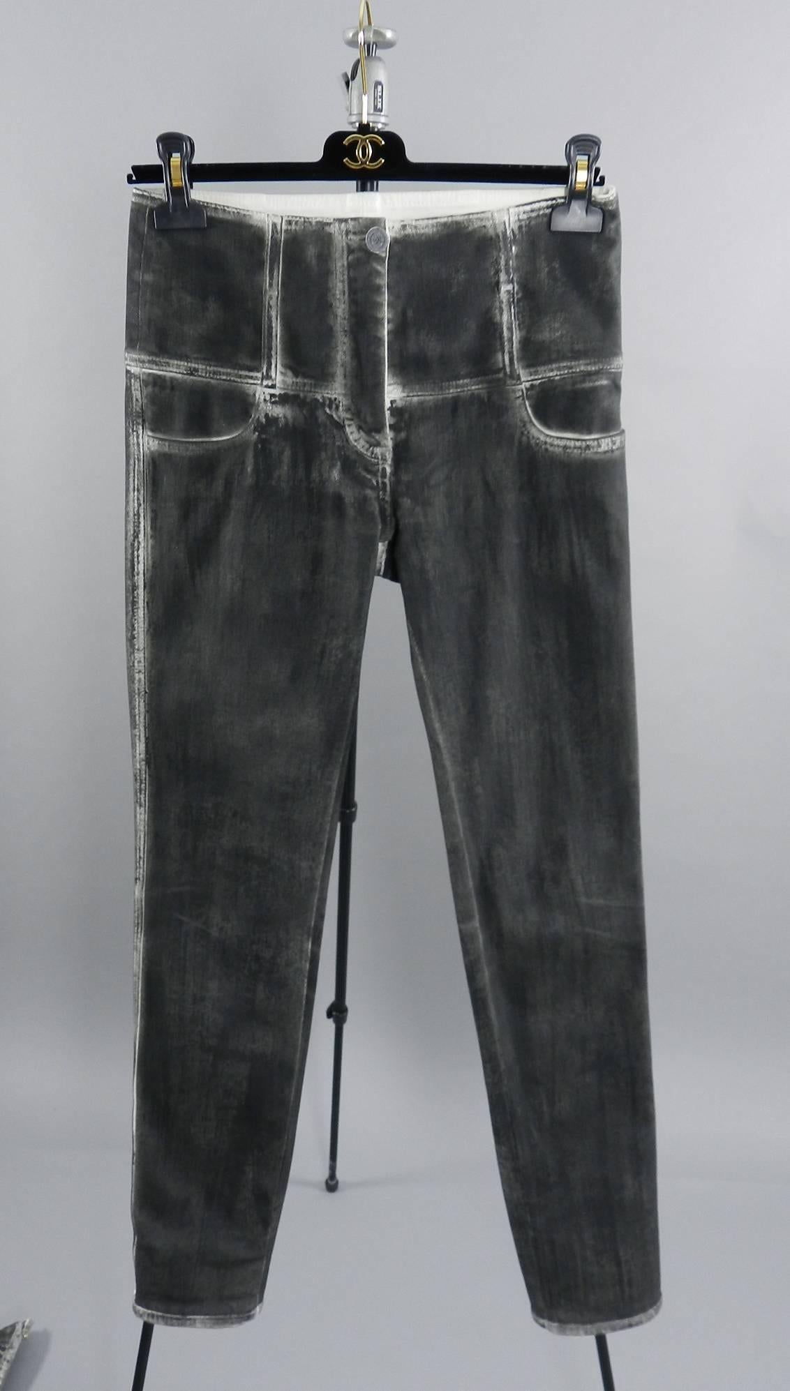 chanel 14S Runway Grey Distressed Skinny Jeans 5