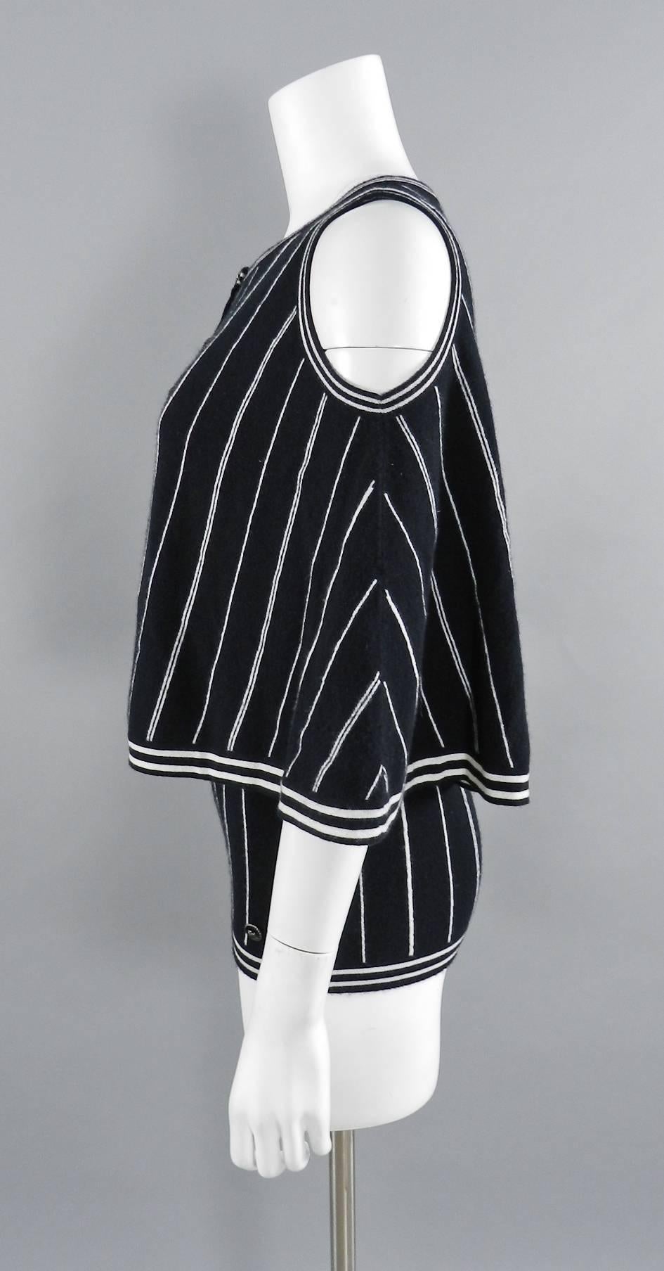 Chanel 15P Black and White stripe Cashmere 2pc Tank and Top 1