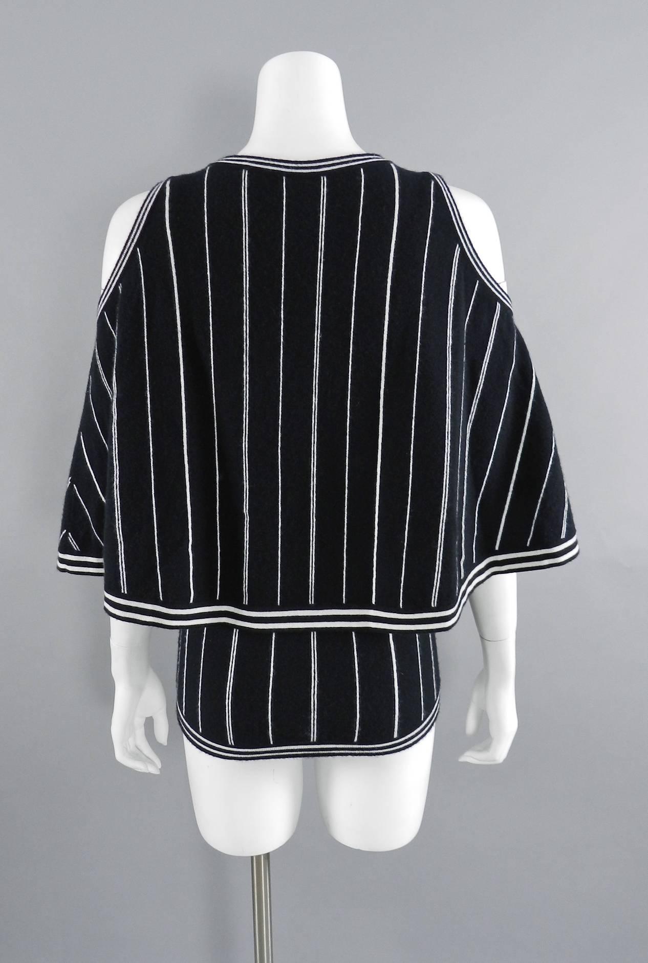 Chanel 15P Black and White stripe Cashmere 2pc Tank and Top 2
