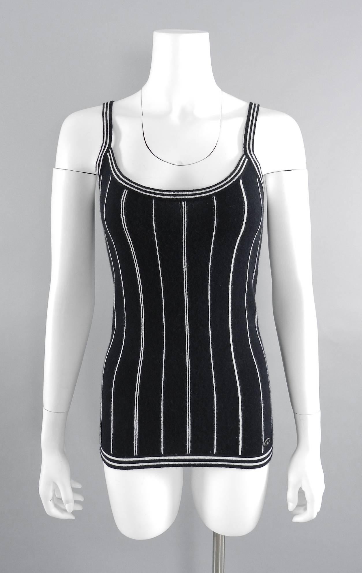Chanel 15P Black and White stripe Cashmere 2pc Tank and Top 4