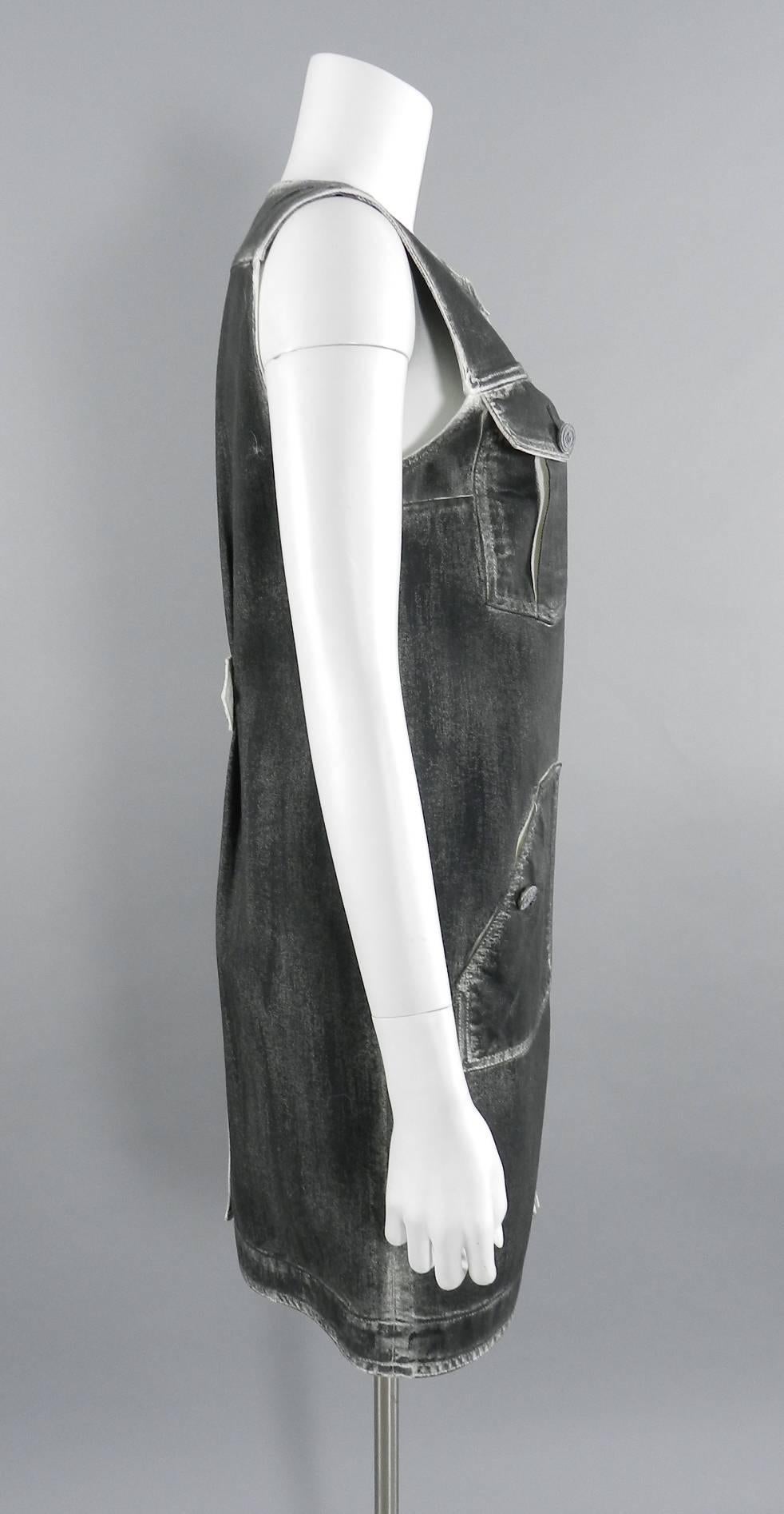 Chanel 14S Runway Grey Distressed Denim Vest In Excellent Condition In Toronto, ON