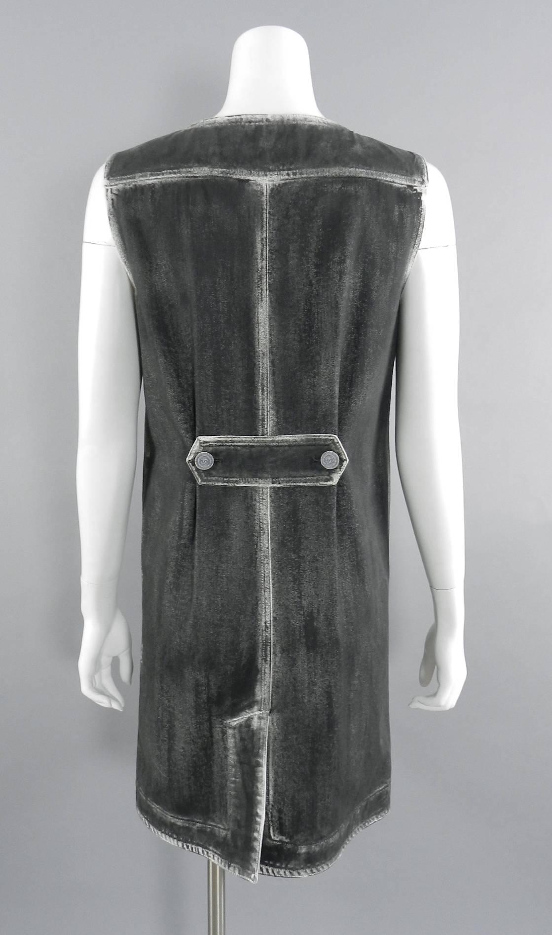 Women's Chanel 14S Runway Grey Distressed Denim Vest