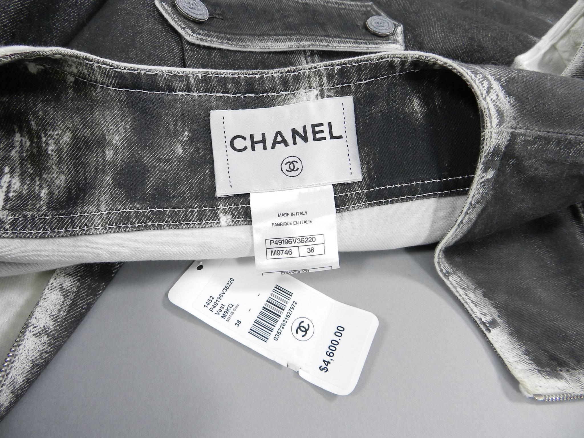 Chanel 14S Runway Grey Distressed Denim Vest 2