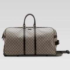 Gucci GG monogram Brown Canvas Duffle Rolling Luggage Carry on Travel Bag