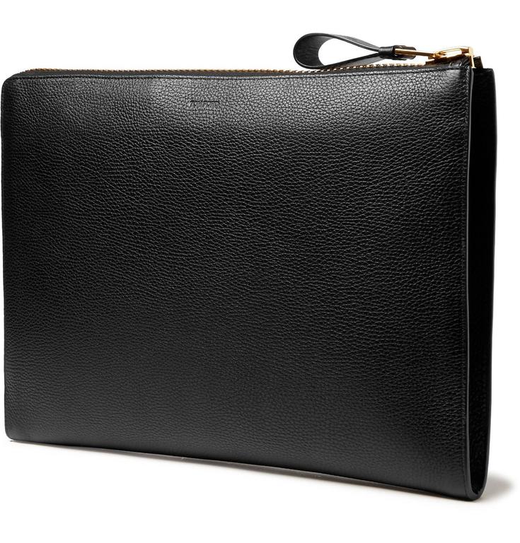 Tom Ford Black Leather Portfolio document Case with Gold Zipper For