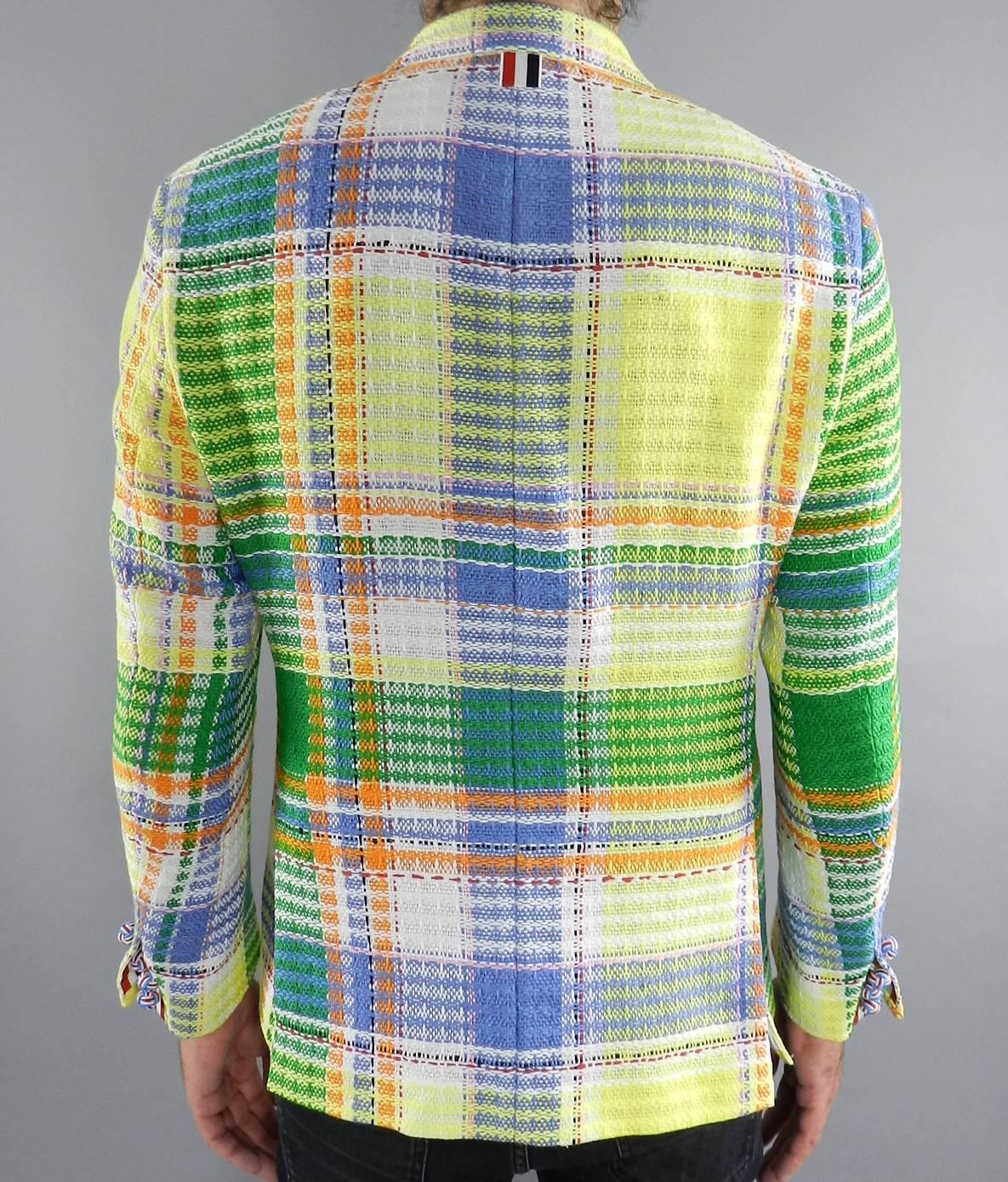 Thom Browne Spring 2013 Runway Yellow and Blue Madras Jacket In Excellent Condition In Toronto, ON