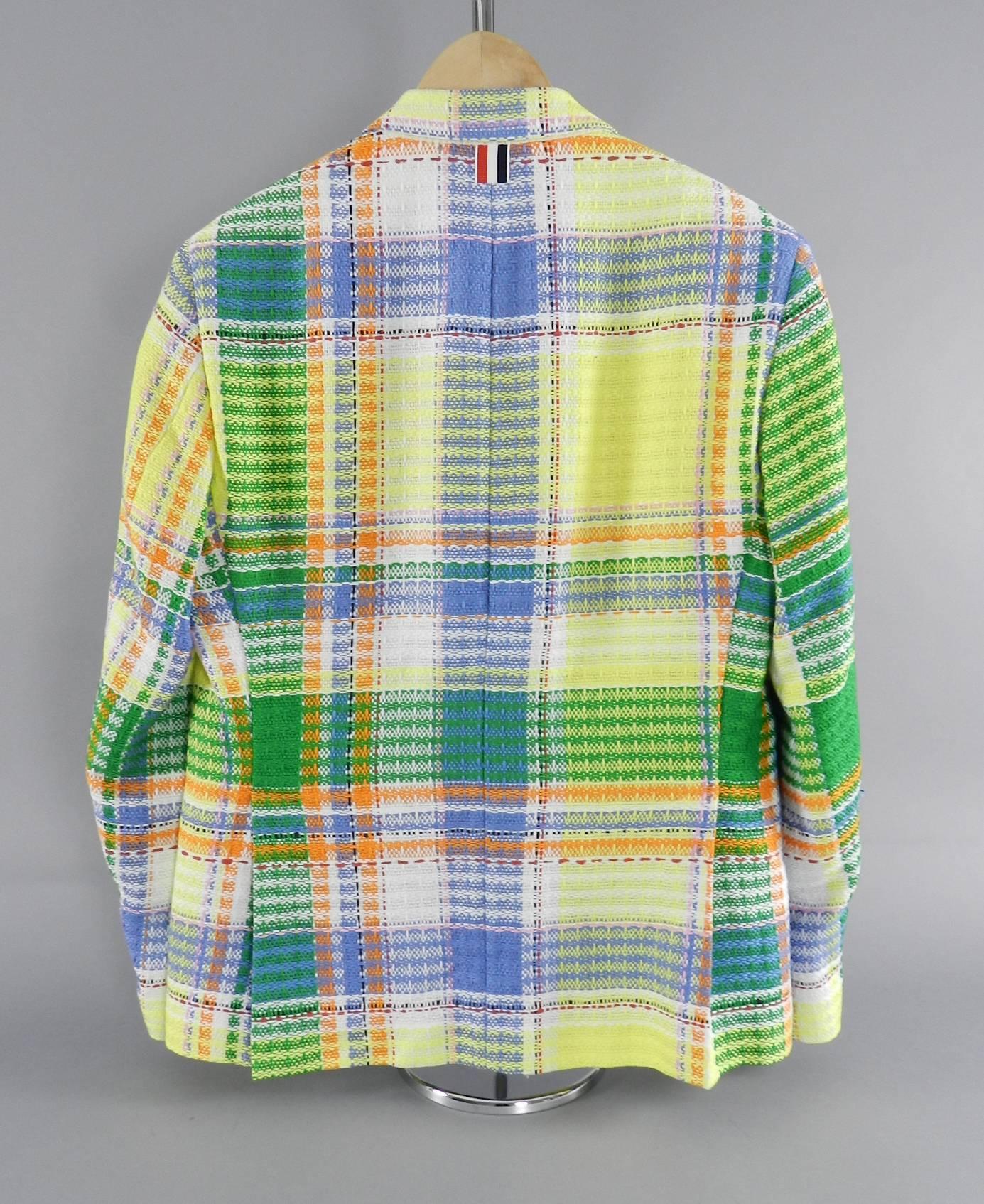 Men's Thom Browne Spring 2013 Runway Yellow and Blue Madras Jacket