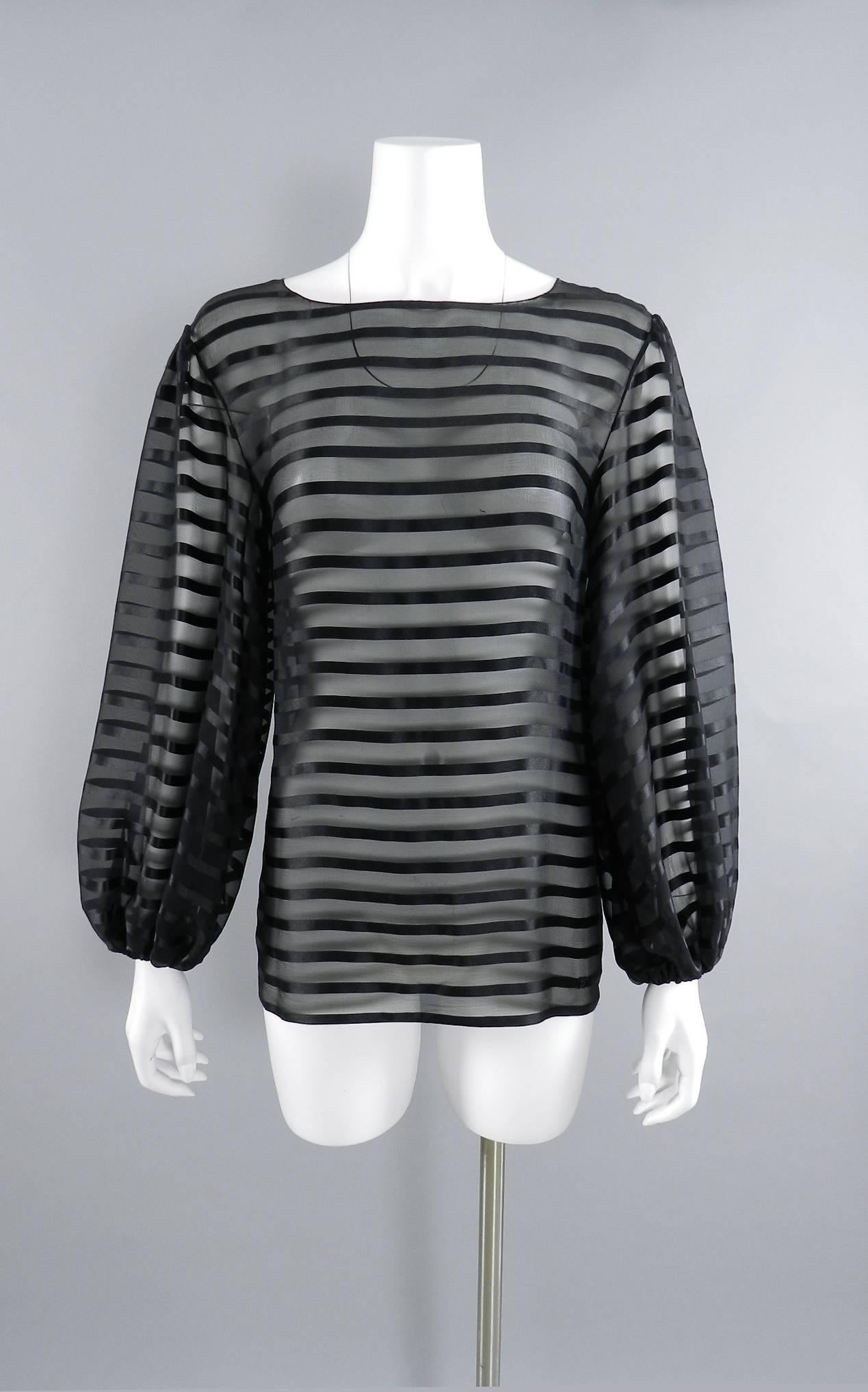 Black Chanel Sheer black striped blouse with full sleeves