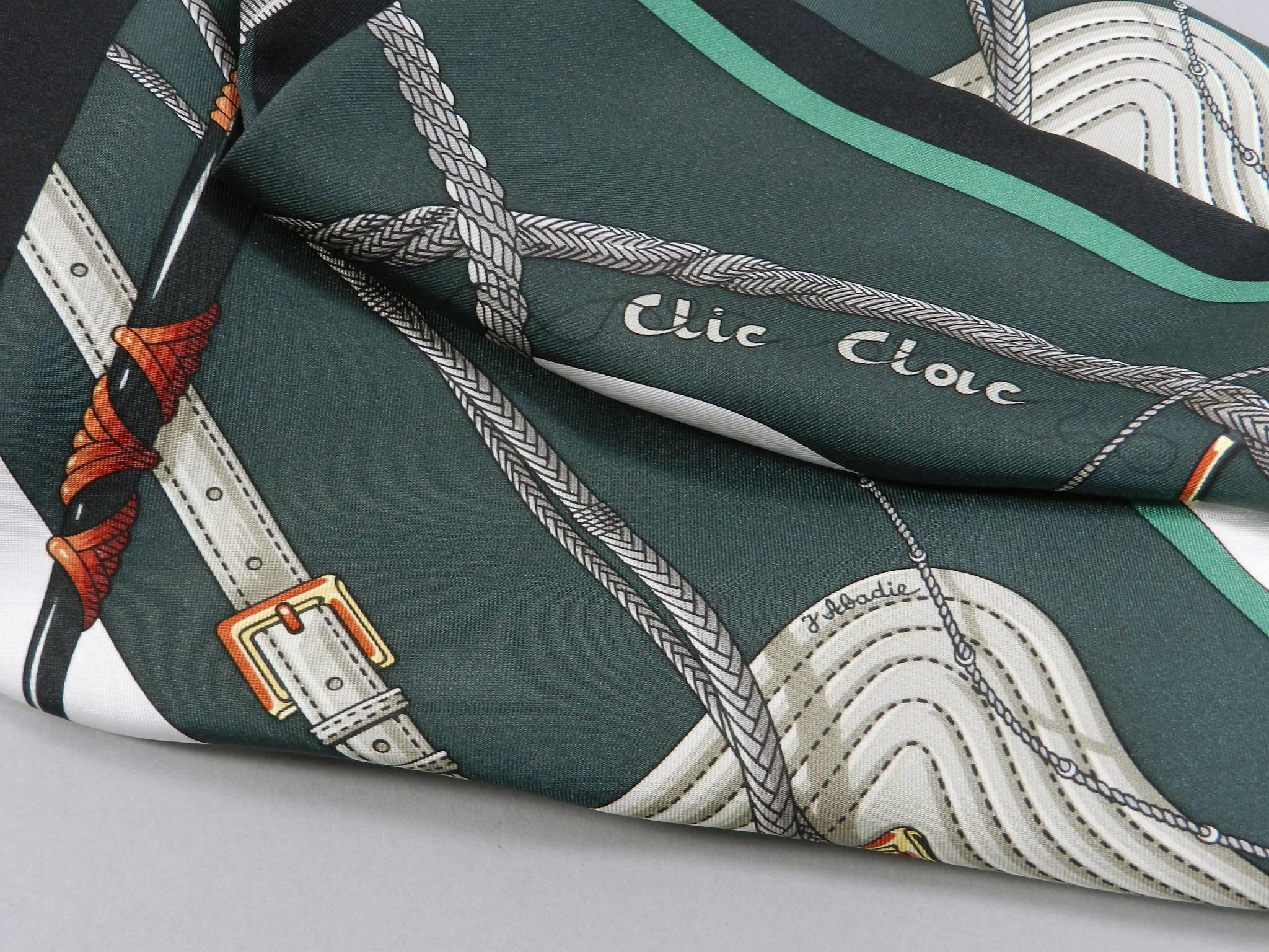 Hermes Clic Clac by Julia Abadie Green Silk Twill Scarf Blouse / Top 3