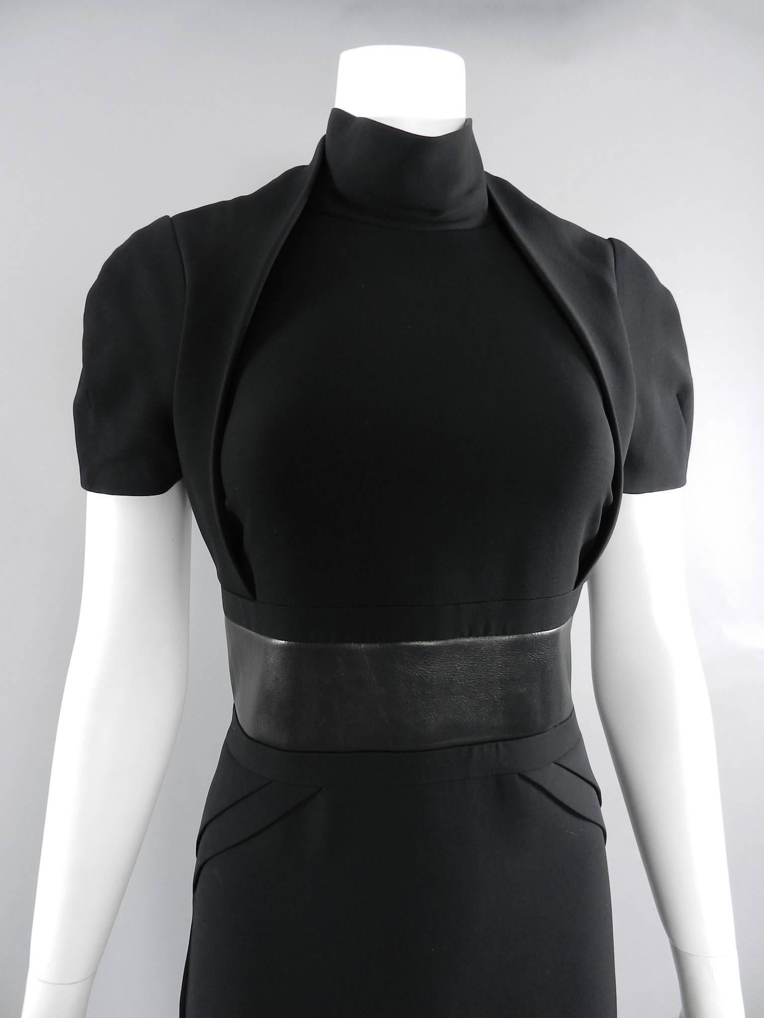 Gucci Fall 2013 runway Black Hourglass Dress with Leather Waist In Excellent Condition In Toronto, ON
