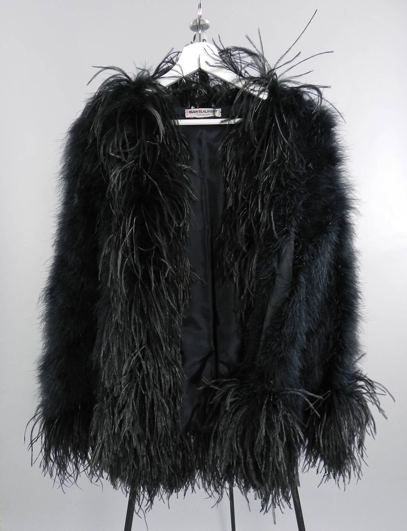 Black Yves Saint Laurent Vintage 1970's Maribou and Ostrich Feather Glam Jacket