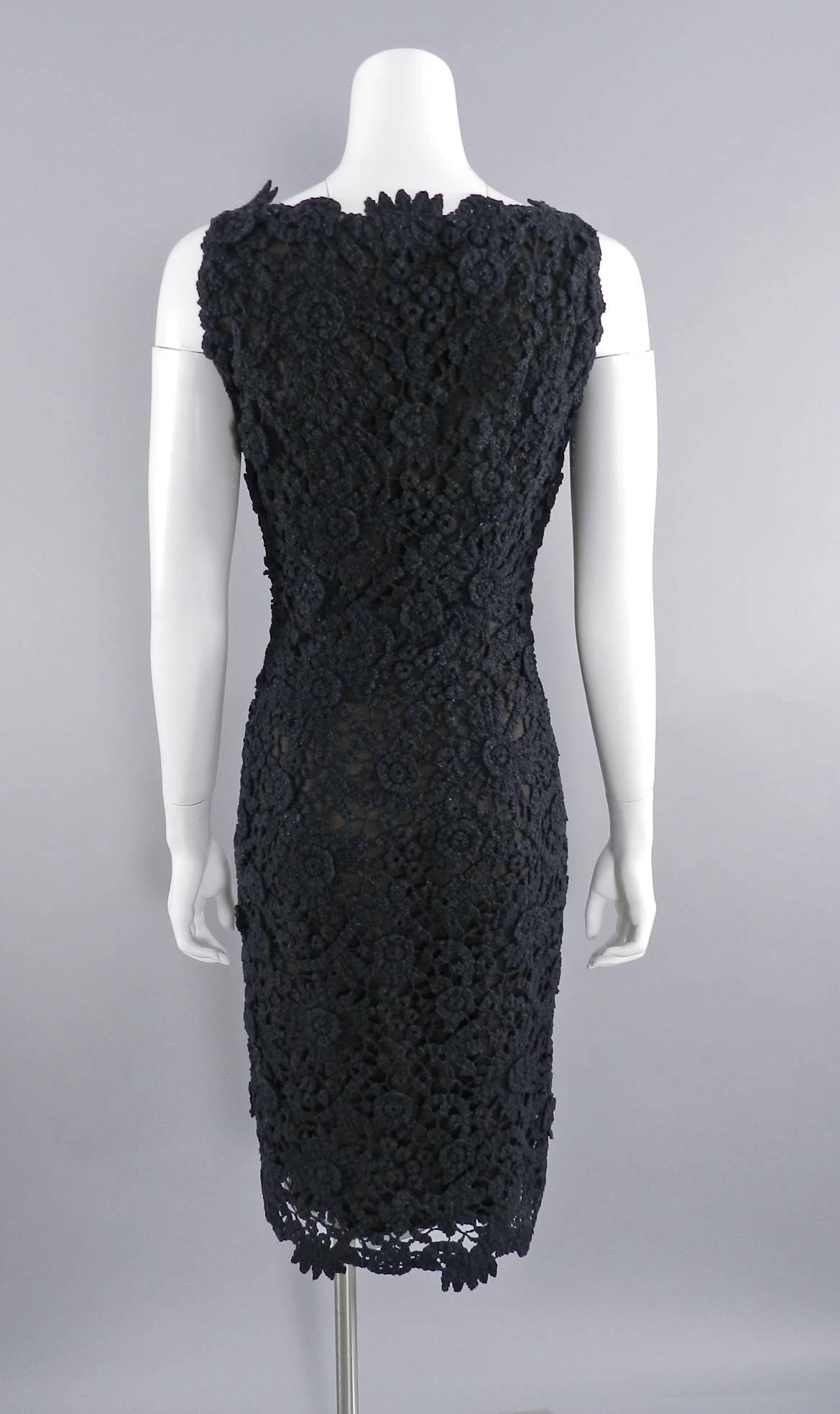 Pierre Balmain Haute Couture by Oscar de La Renta Black Lace Dress 1990's 1