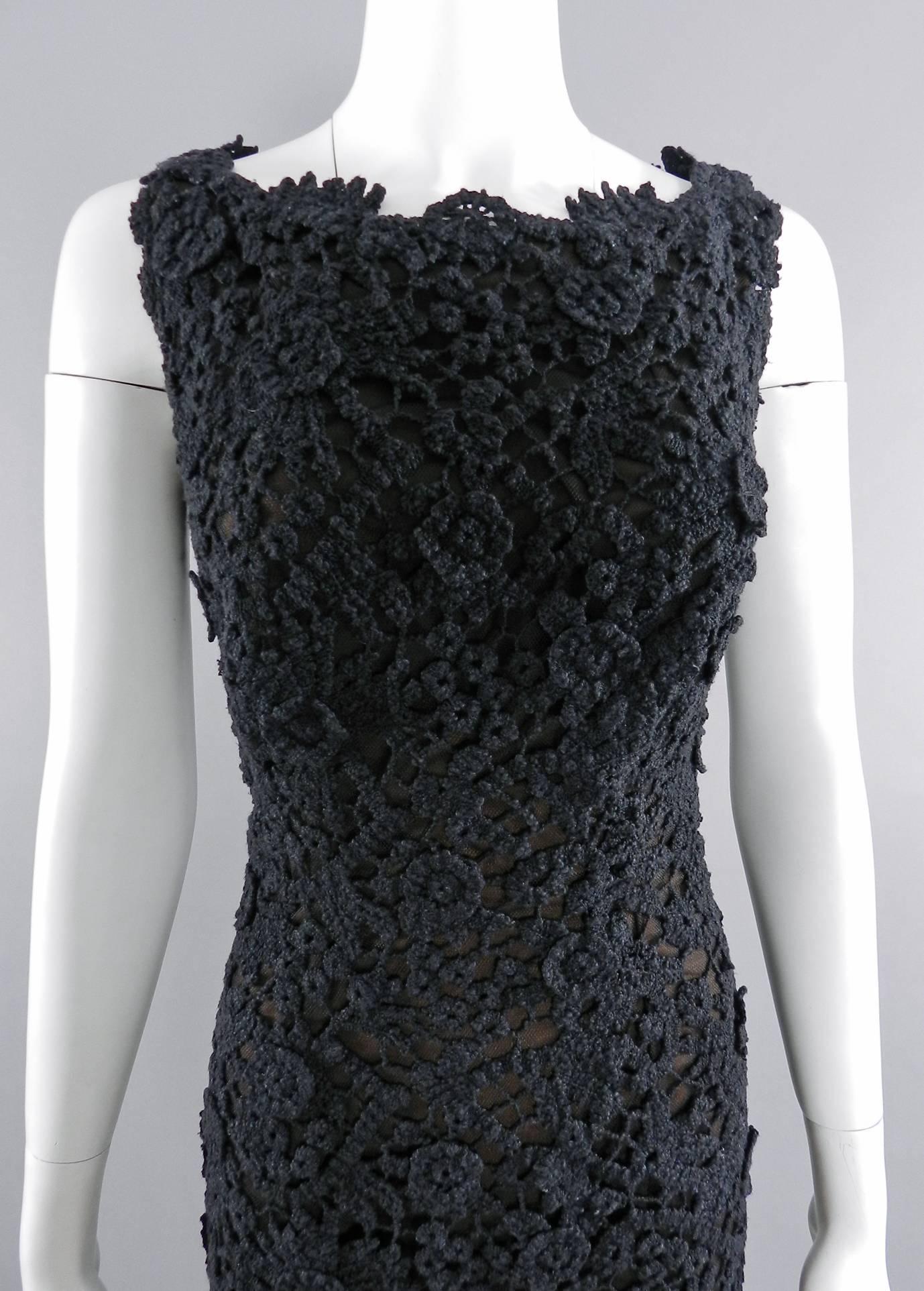 Pierre Balmain Haute Couture by Oscar de La Renta Black Lace Dress 1990's 2