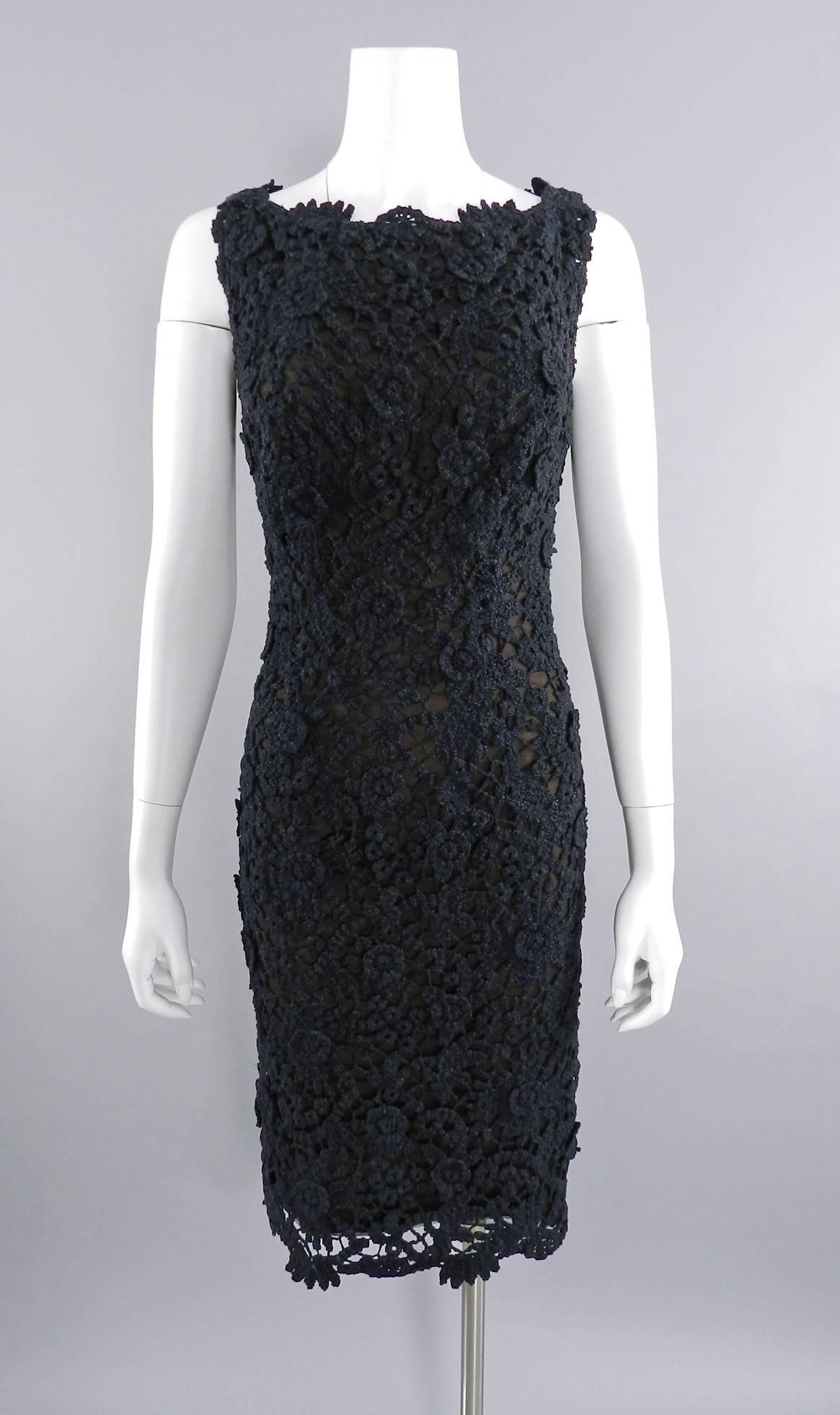 Pierre Balmain Haute Couture by Oscar de La Renta Black Lace Dress 1990's 4