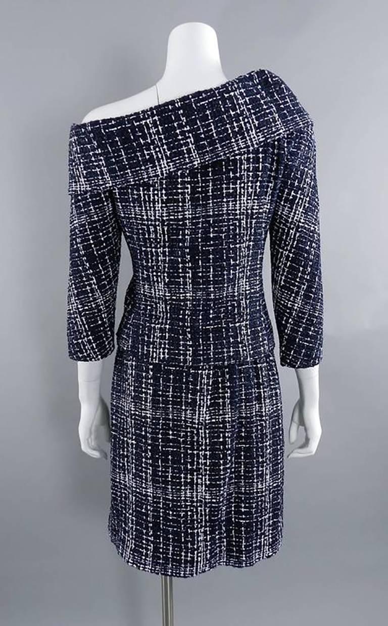 Chanel 14P Runway Navy and White off Shoulder Skirt Suit 2