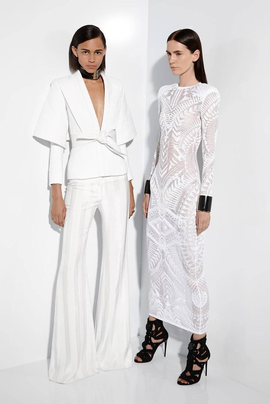 Balmain Long White Lace Stretch Dress with Nude Lining 3