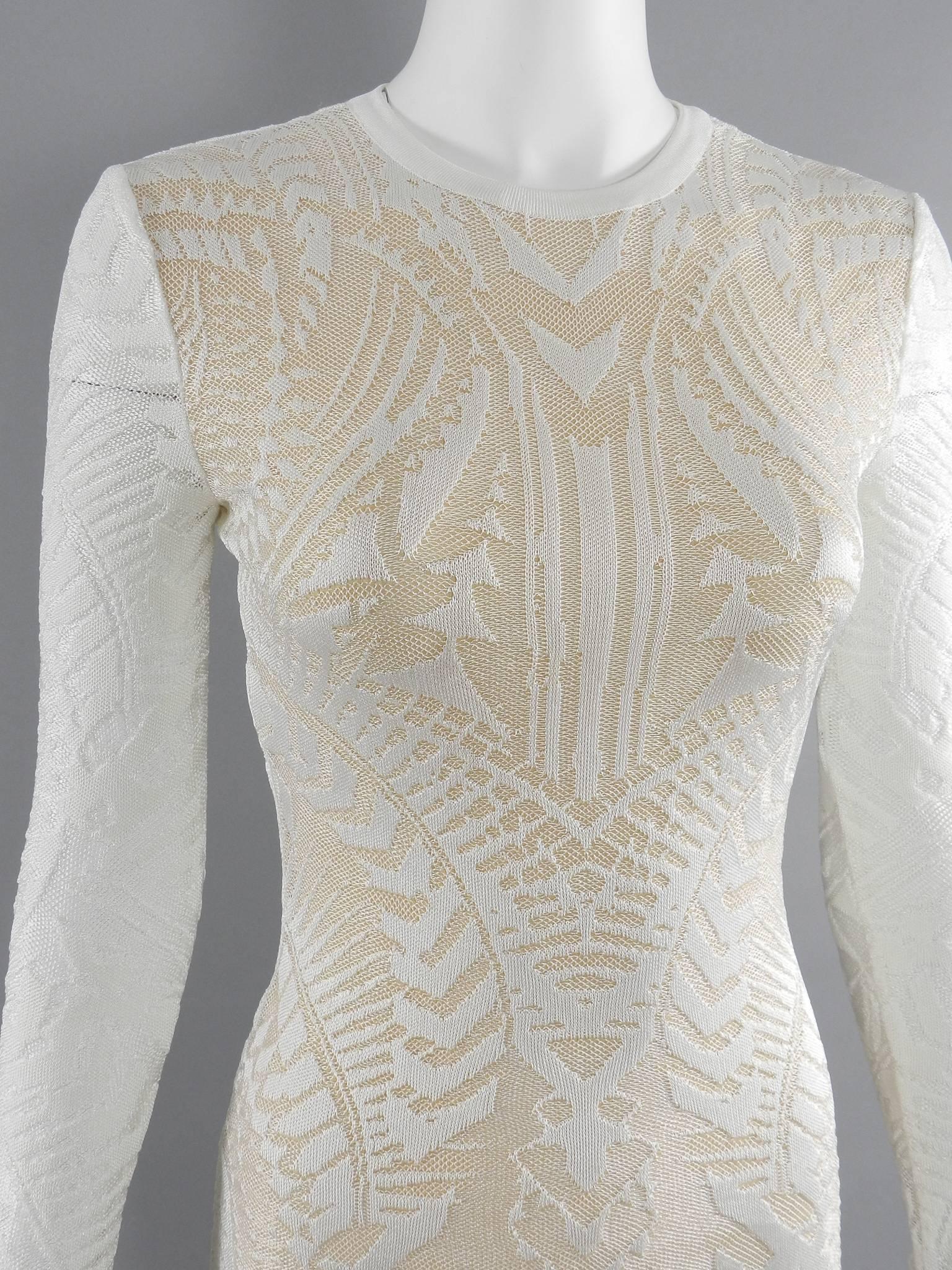 Gray Balmain Long White Lace Stretch Dress with Nude Lining