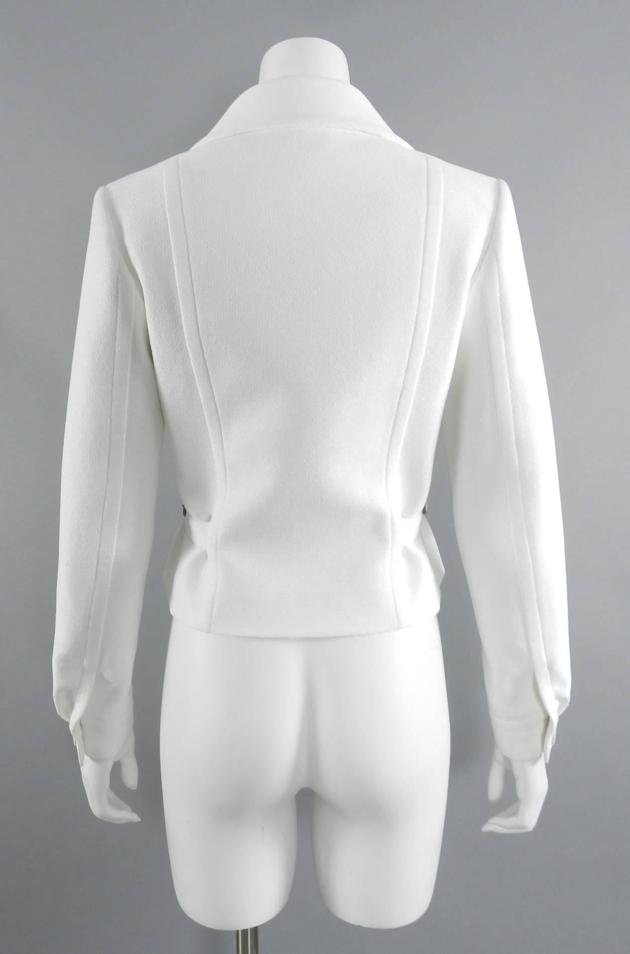 Alaia White Jacket with Side Buckles In New Condition In Toronto, ON