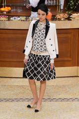 Chanel 15A Ivory Wool Jacket with Patent Leather Trim