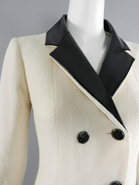 Chanel 15A Ivory Wool Jacket with Patent Leather Trim at 1stDibs