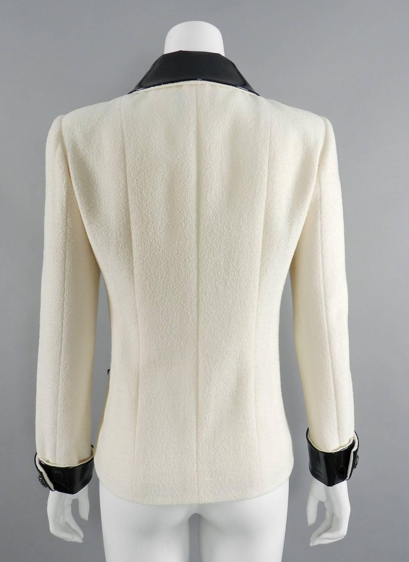 Chanel 15A Ivory Wool Jacket with Patent Leather Trim 1