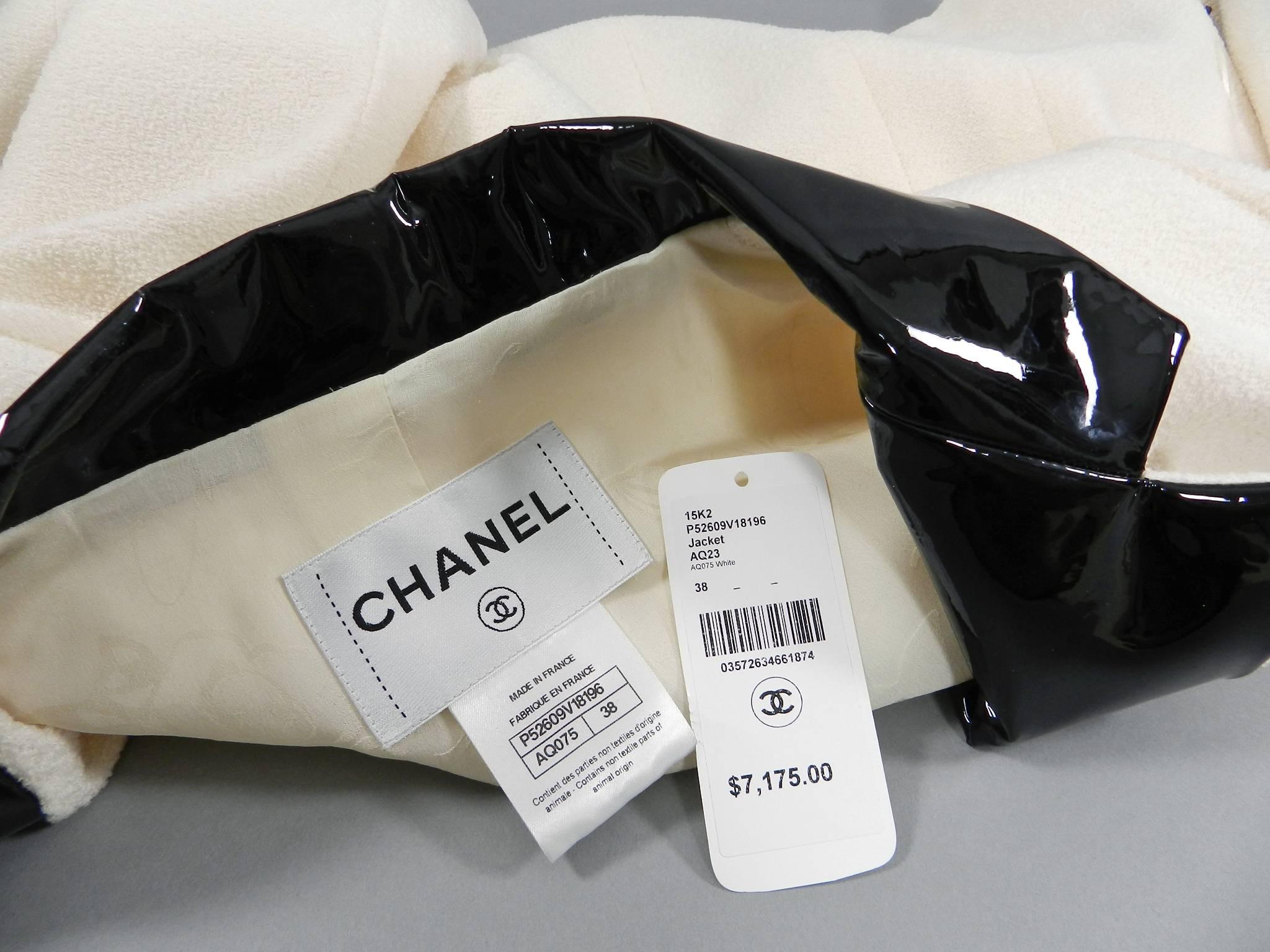 Chanel 15A Ivory Wool Jacket with Patent Leather Trim 2