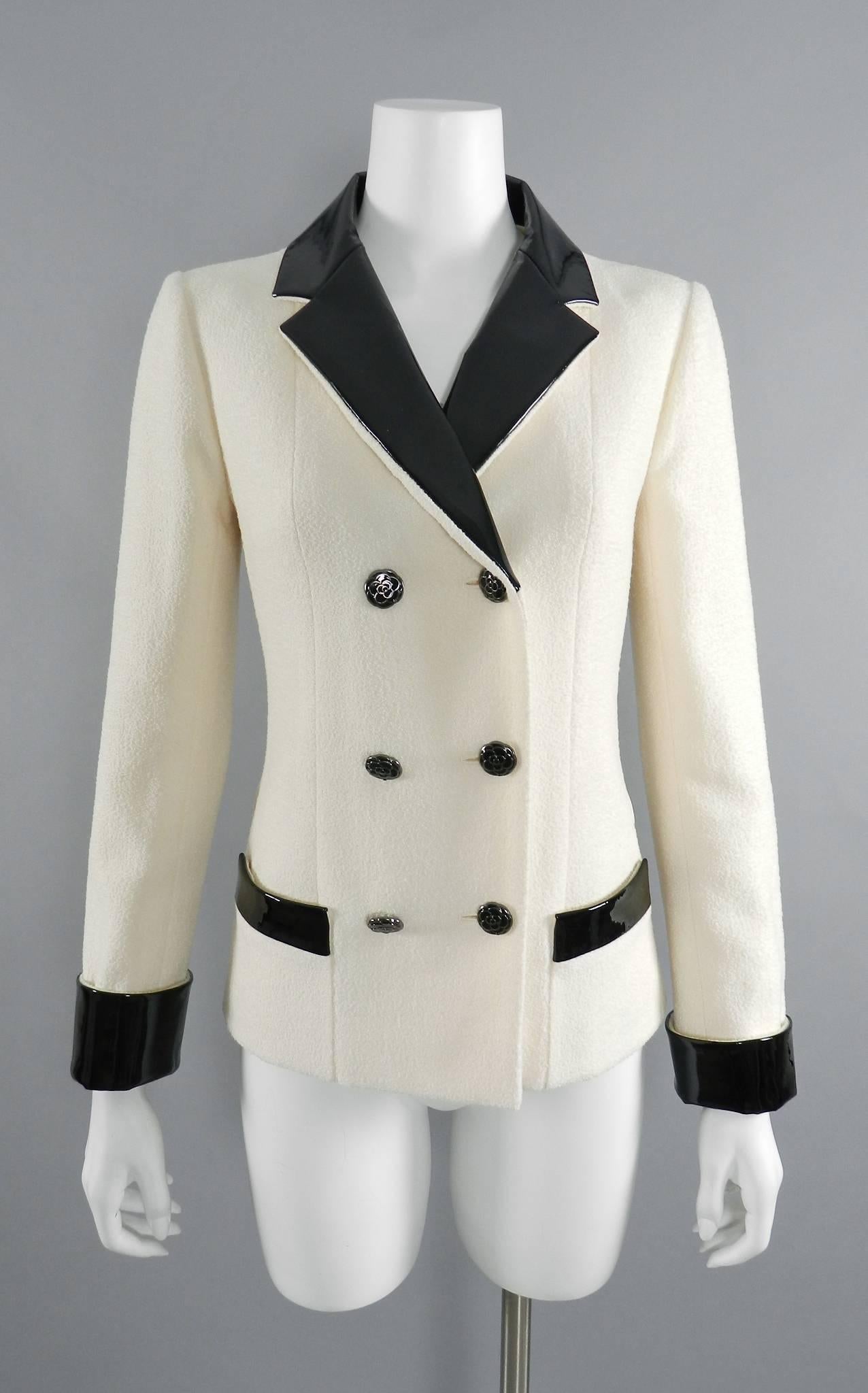 Chanel 15A Ivory Wool Jacket with Patent Leather Trim 4
